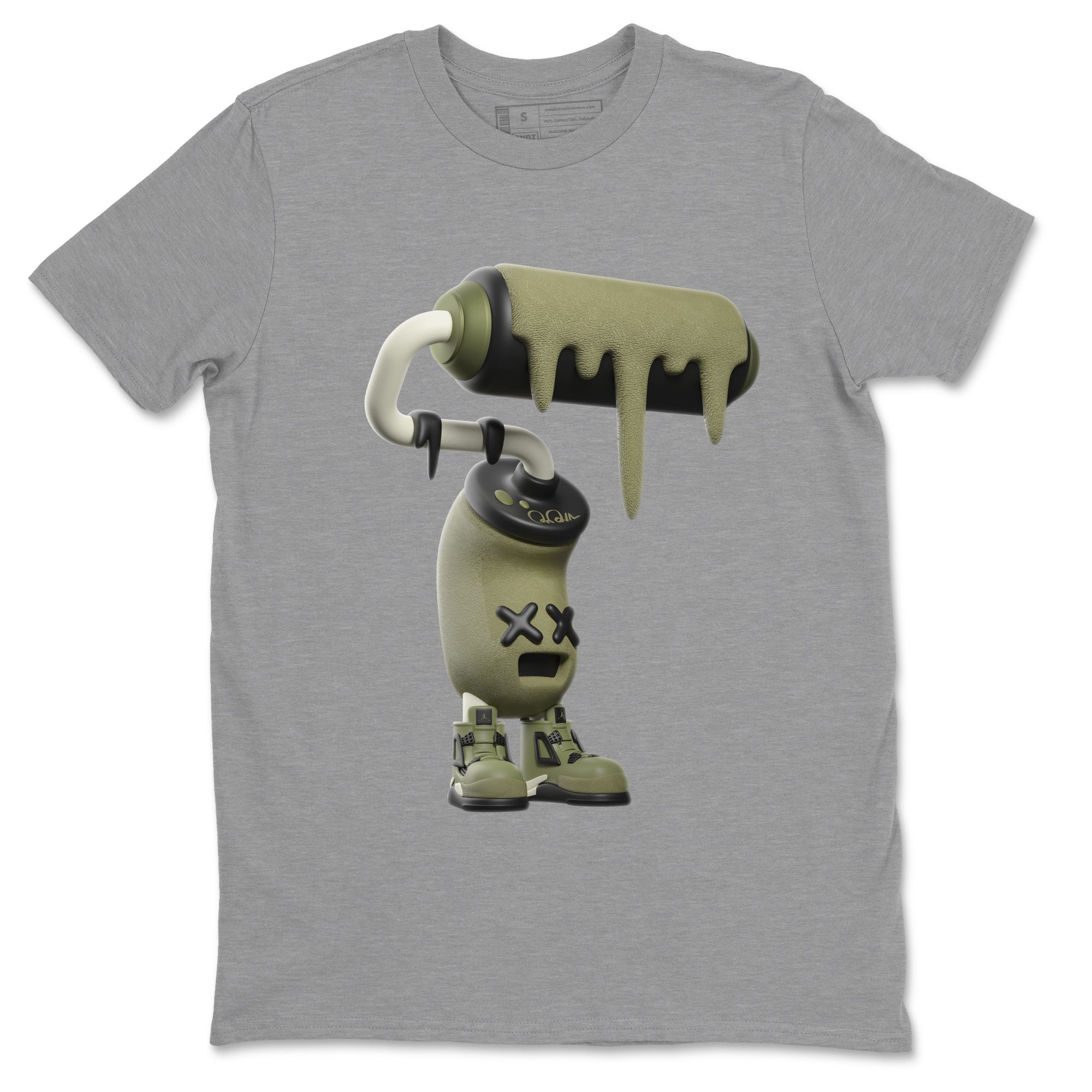 Air Jordan 4 Medium Olive shirt to match jordans streetwear brand 3D Paint Roller sneaker tees AJ4Medium Olive Drip Gear Zone Unisex Heather Grey 2 T-Shirt