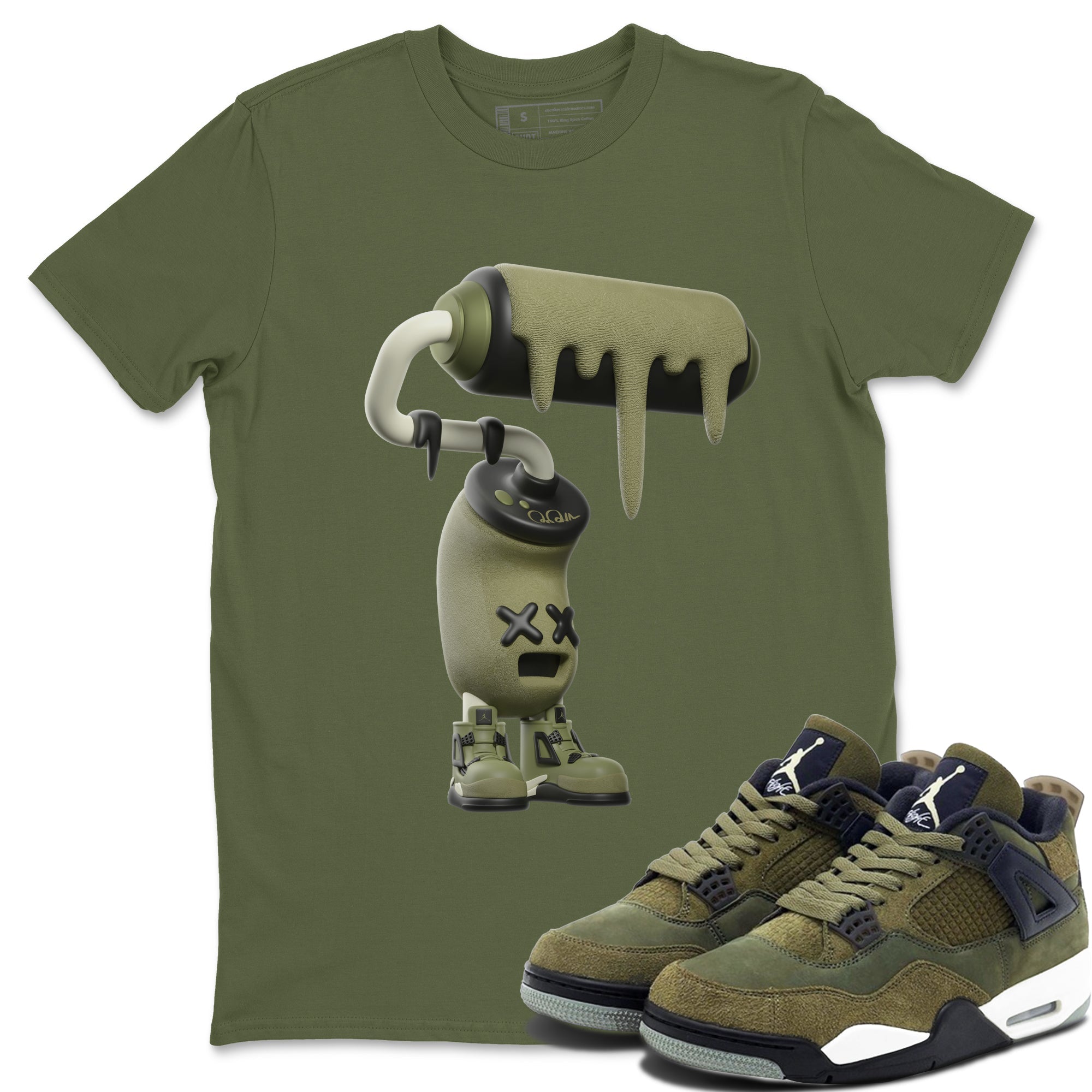 Air Jordan 4 Medium Olive shirt to match jordans streetwear brand 3D Paint Roller sneaker tees AJ4Medium Olive Drip Gear Zone Unisex Military Green 1 T-Shirt