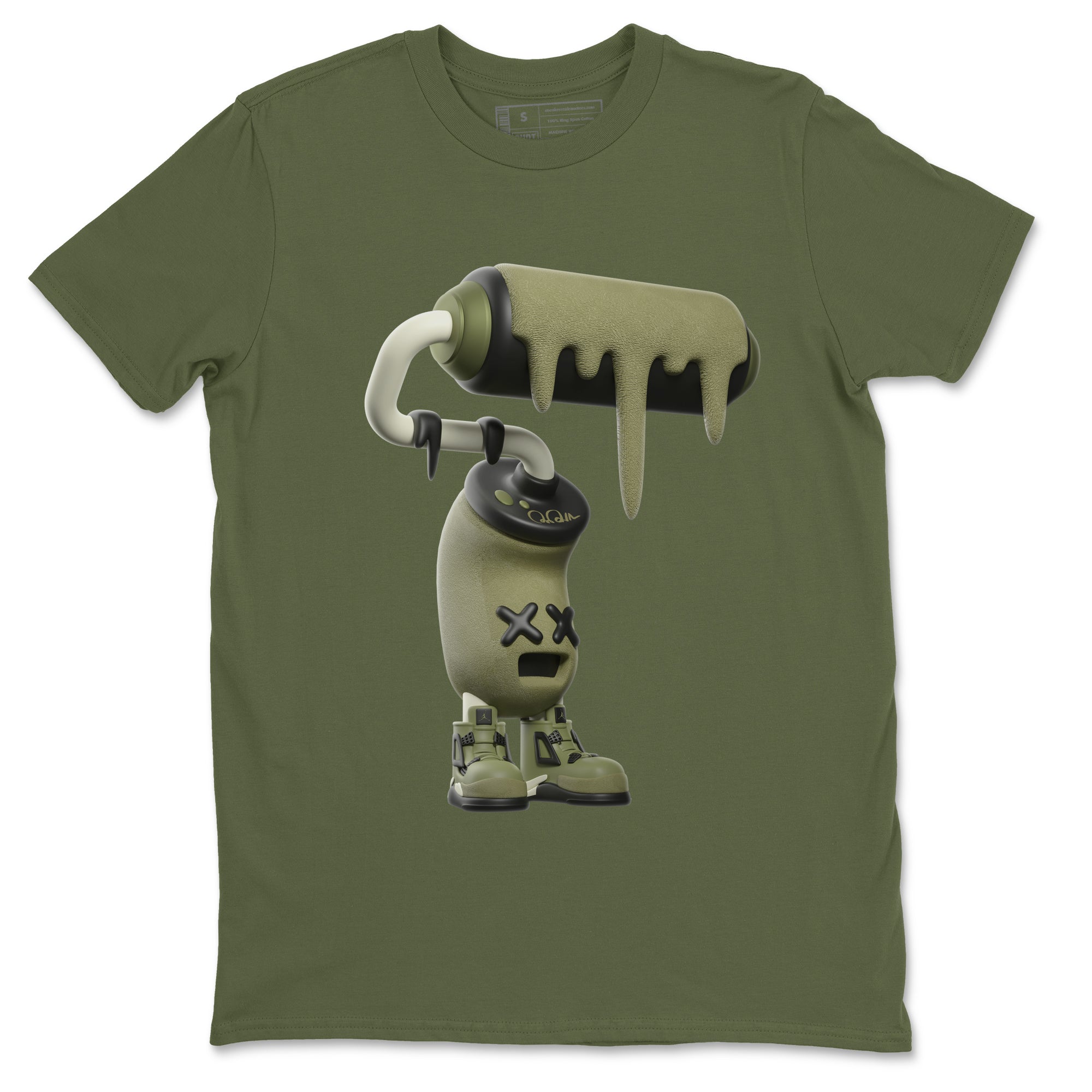 Air Jordan 4 Medium Olive shirt to match jordans streetwear brand 3D Paint Roller sneaker tees AJ4Medium Olive Drip Gear Zone Unisex Military Green 2 T-Shirt