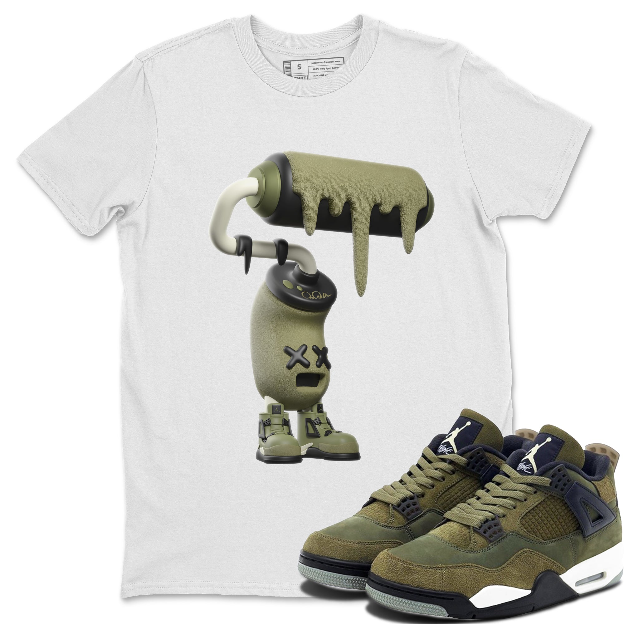 Air Jordan 4 Medium Olive shirt to match jordans streetwear brand 3D Paint Roller sneaker tees AJ4Medium Olive Drip Gear Zone Unisex White 1 T-Shirt
