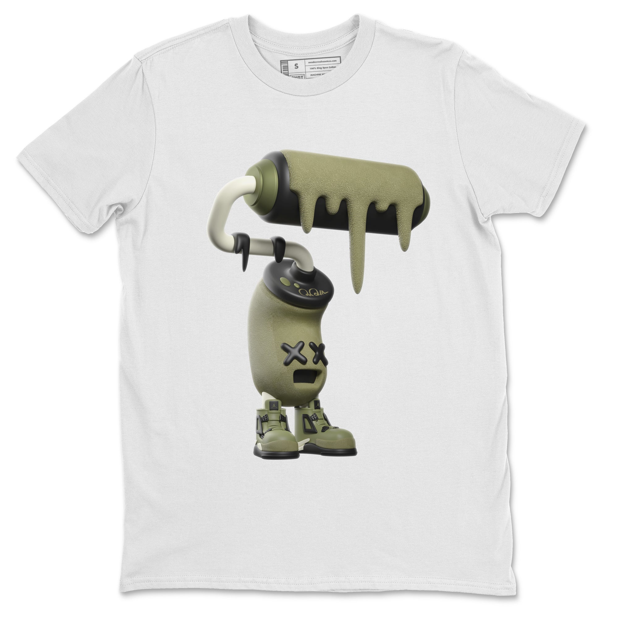 Air Jordan 4 Medium Olive shirt to match jordans streetwear brand 3D Paint Roller sneaker tees AJ4Medium Olive Drip Gear Zone Unisex White 2 T-Shirt
