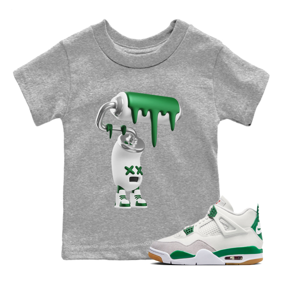 Air Jordan 4 Pine Green 3D Paint Roller Baby and Kids Streetwear Sneaker Shirt AJ4 Pine Green Kids Streetwear Sneaker Shirt Size Chart