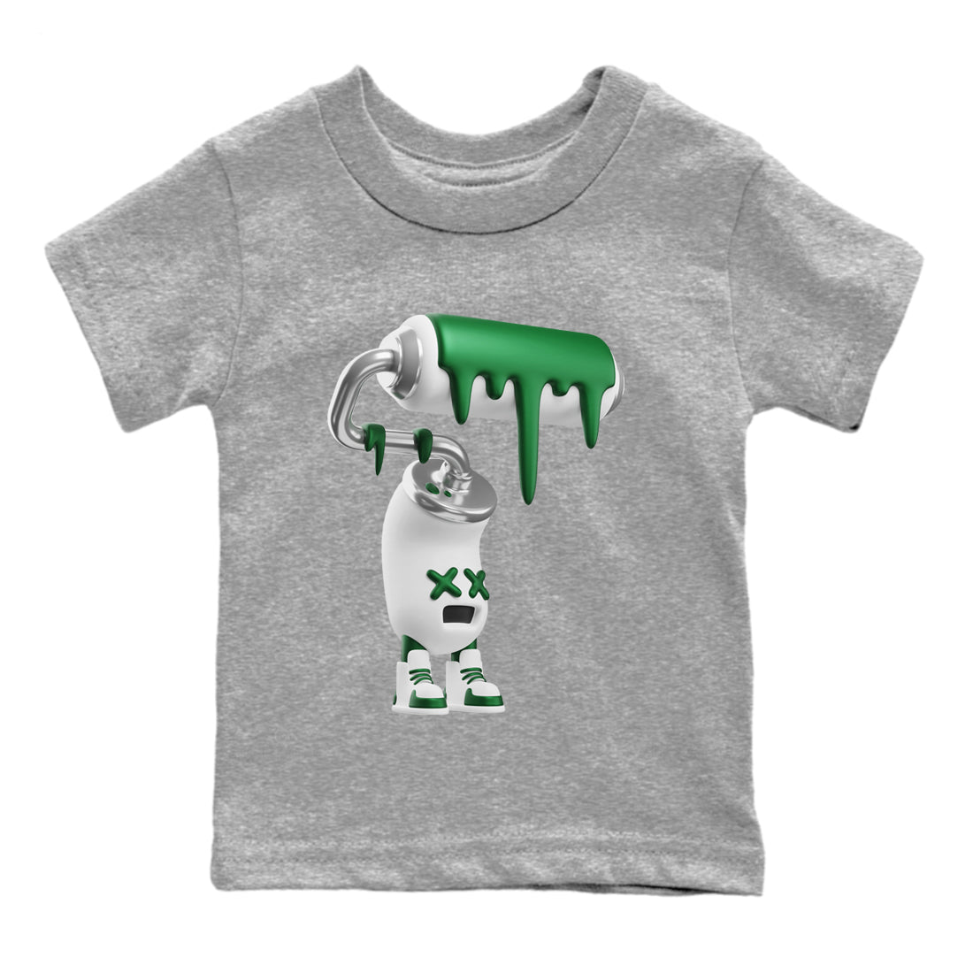 Air Jordan 4 Pine Green Sneaker Match Tees 3D Paint Roller Streetwear Sneaker Shirt AJ4 Pine Green Sneaker Release Tees Kids Shirts Heather Grey 2