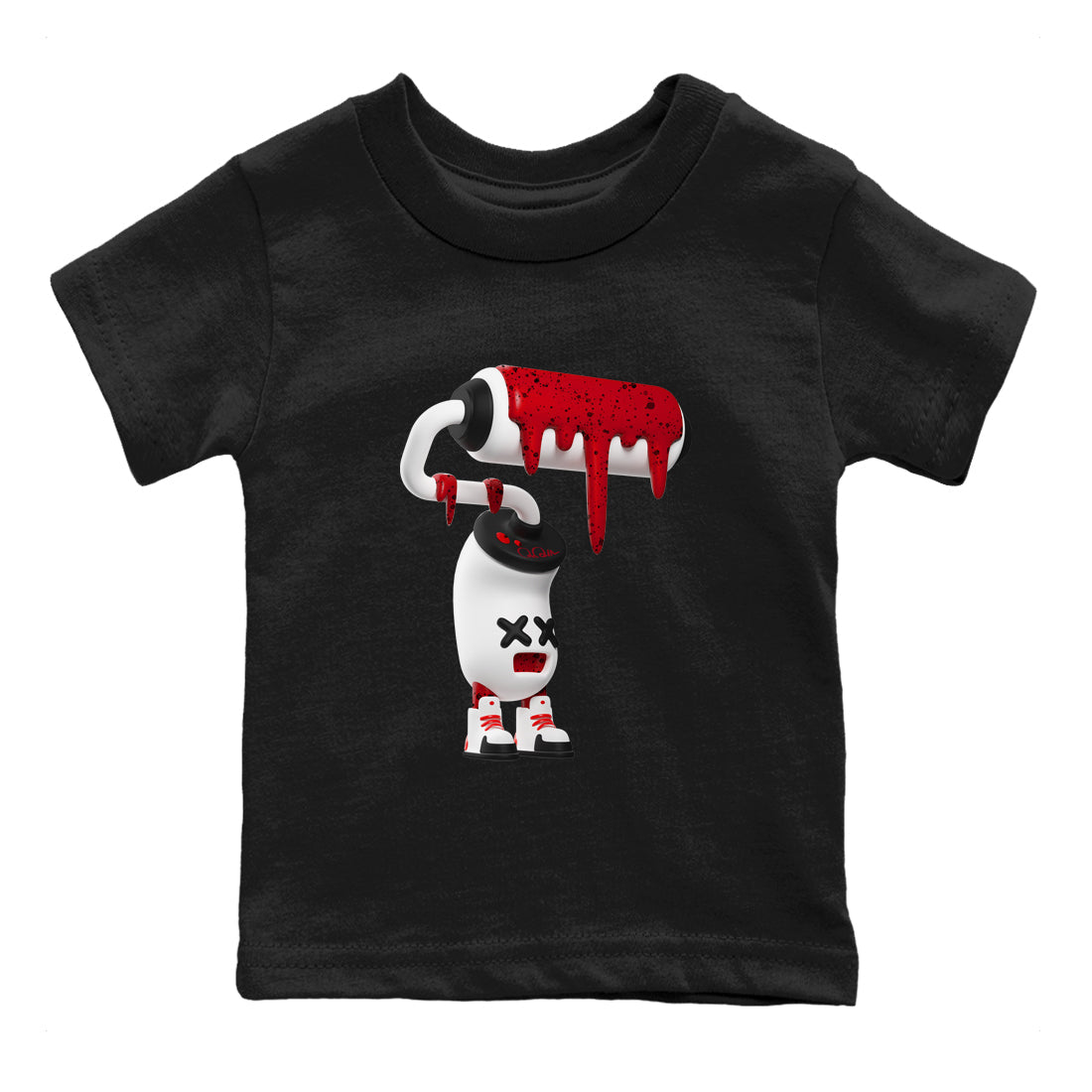 Air Jordan 4 Red Cement Sneaker Match Tees 3D Paint Roller Streetwear Sneaker Shirt AJ4 Retro OG Red Cement Sneaker Release Tees Kids Shirts Black 2