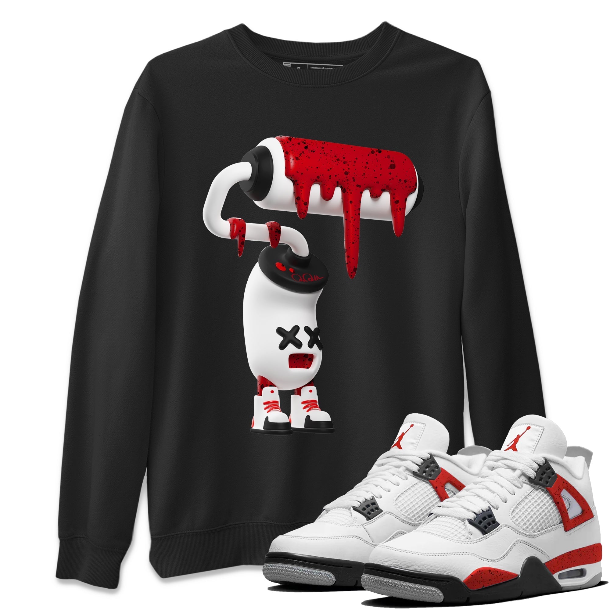 Air Jordan 4 Red Cement Sneaker Match Tees 3D Paint Roller Streetwear Sneaker Shirt AJ4 Retro OG Red Cement Sneaker Release Tees Unisex Shirts Black 1