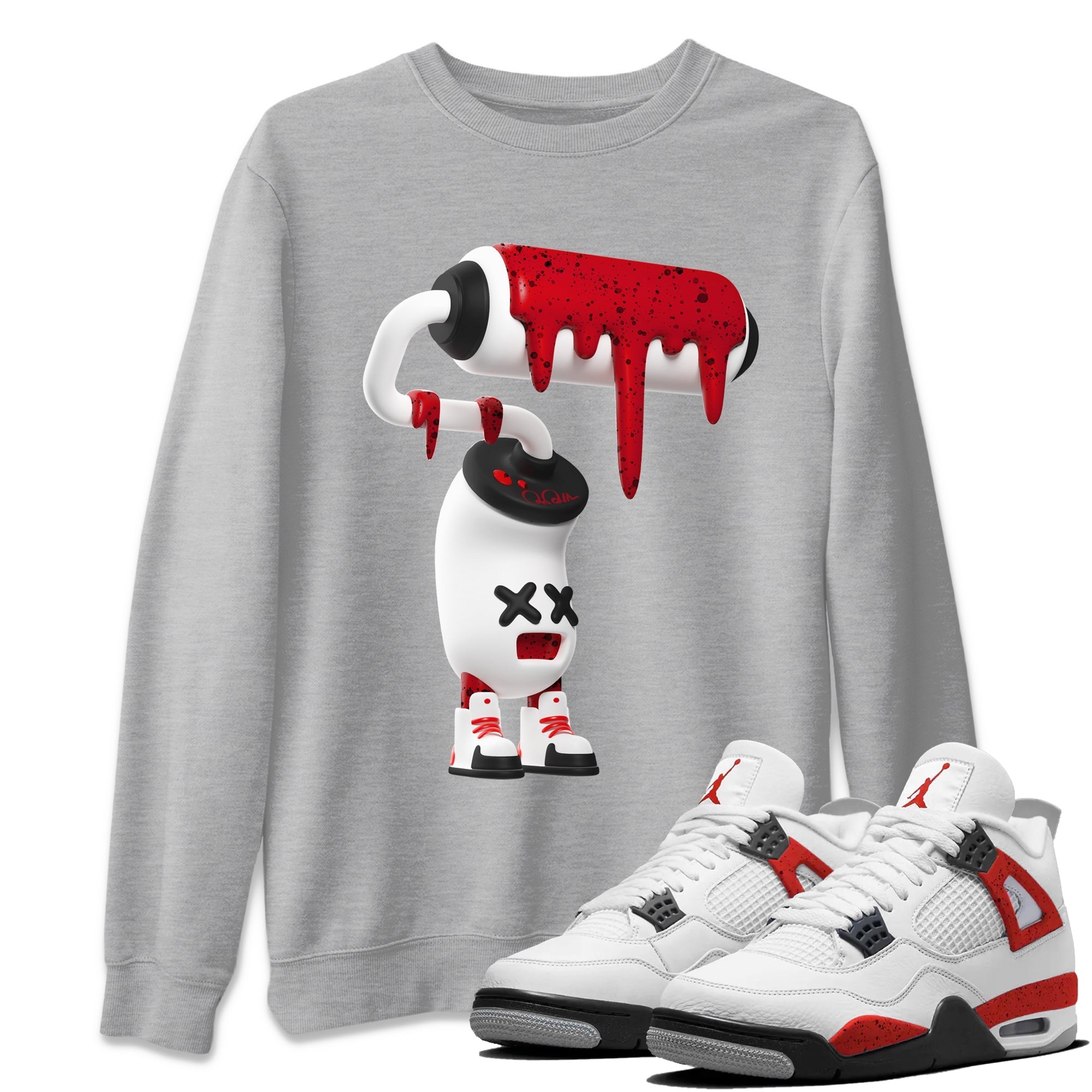 Air Jordan 4 Red Cement Sneaker Match Tees 3D Paint Roller Streetwear Sneaker Shirt AJ4 Retro OG Red Cement Sneaker Release Tees Unisex Shirts Heather Grey 1