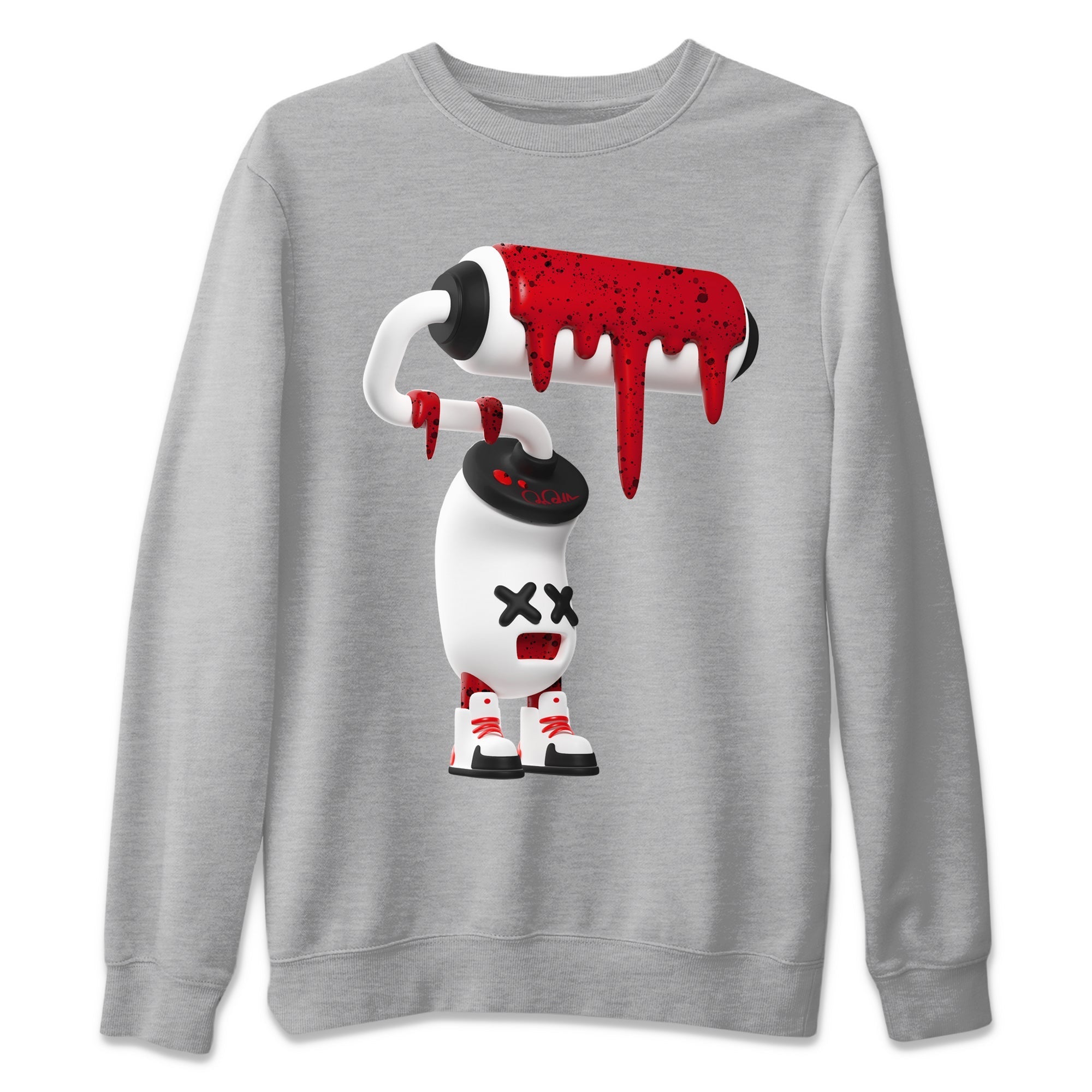 Air Jordan 4 Red Cement Sneaker Match Tees 3D Paint Roller Streetwear Sneaker Shirt AJ4 Retro OG Red Cement Sneaker Release Tees Unisex Shirts Heather Grey 2