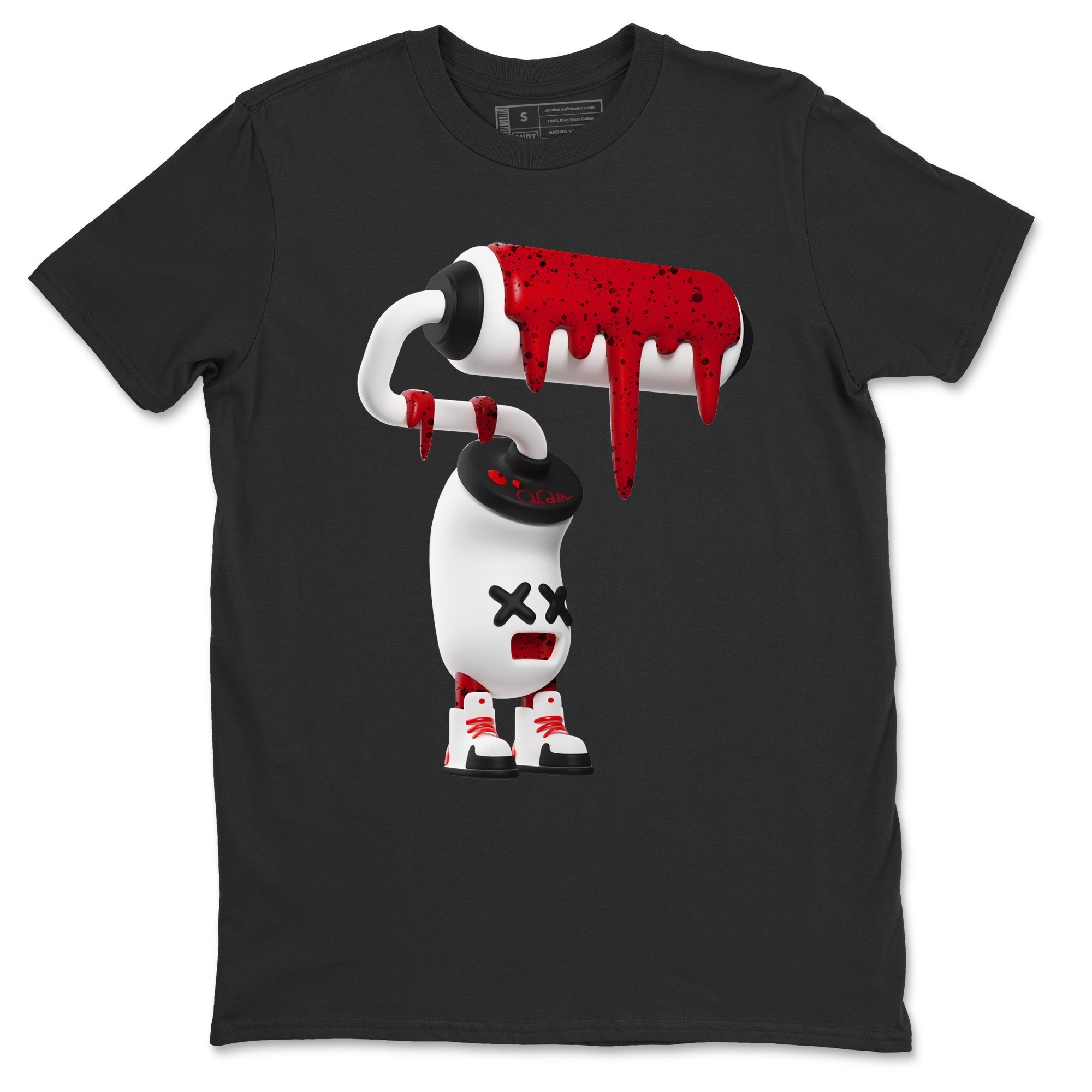Air Jordan 4 Red Cement Sneaker Match Tees 3D Paint Roller Streetwear Sneaker Shirt AJ4 Retro OG Red Cement Sneaker Release Tees Unisex Shirts Black 2