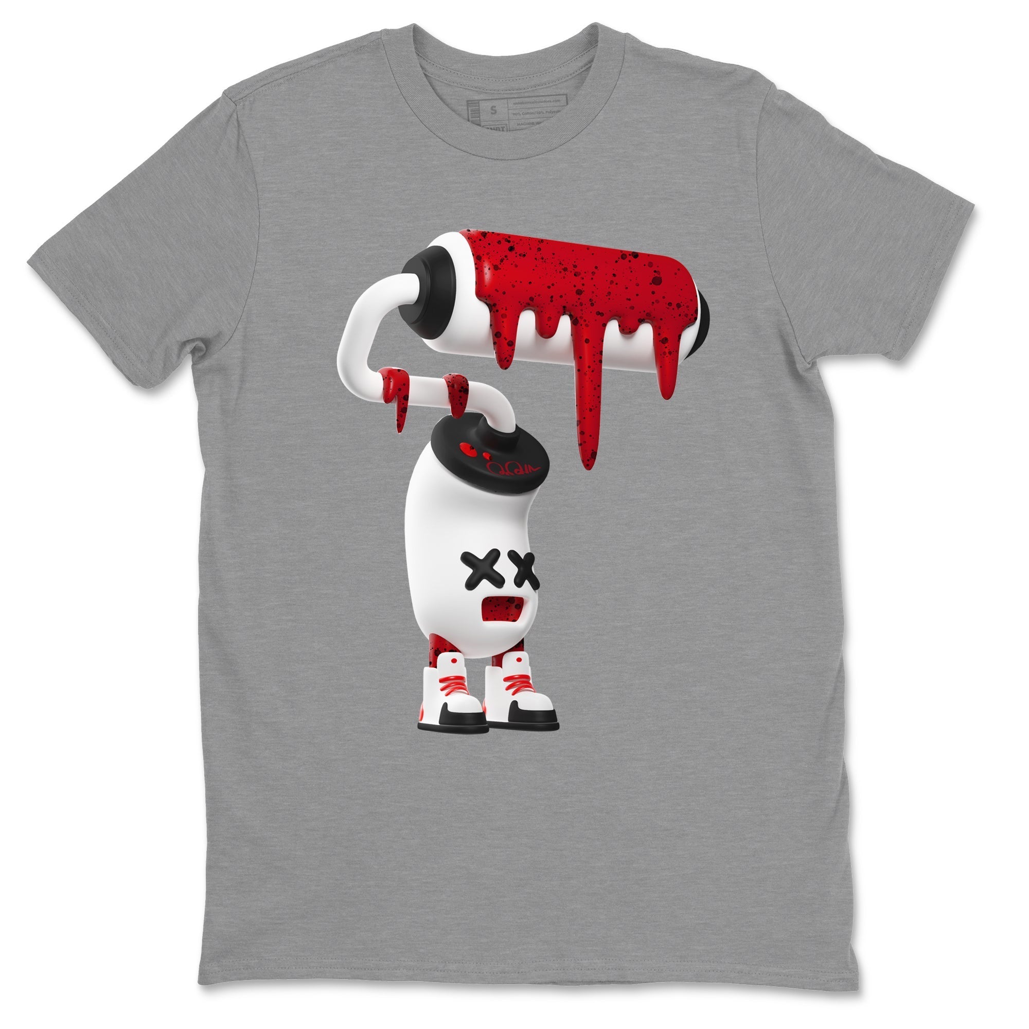 Air Jordan 4 Red Cement Sneaker Match Tees 3D Paint Roller Streetwear Sneaker Shirt AJ4 Retro OG Red Cement Sneaker Release Tees Unisex Shirts Heather Grey 2