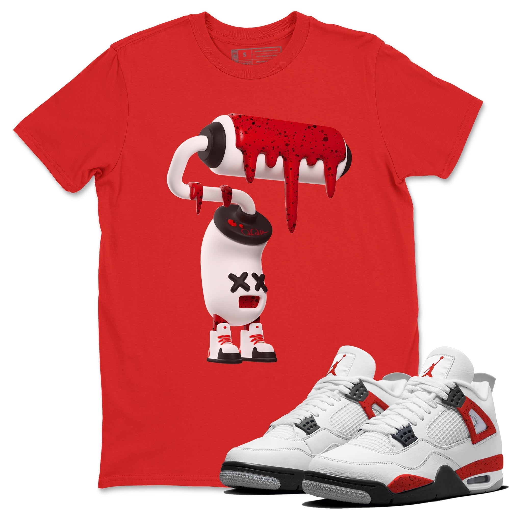 Air Jordan 4 Red Cement Sneaker Match Tees 3D Paint Roller Streetwear Sneaker Shirt AJ4 Retro OG Red Cement Sneaker Release Tees Unisex Shirts Red 1