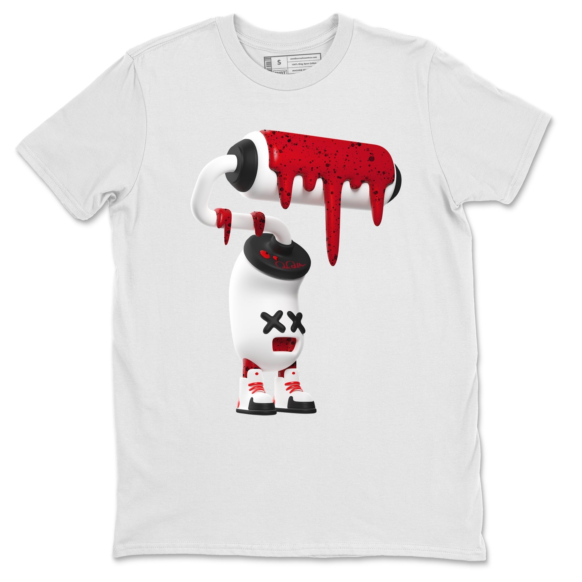 Air Jordan 4 Red Cement Sneaker Match Tees 3D Paint Roller Streetwear Sneaker Shirt AJ4 Retro OG Red Cement Sneaker Release Tees Unisex Shirts White 2
