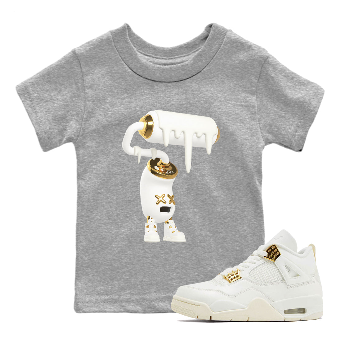 4s Sail 2024 shirt to match jordans 3D Paint Roller sneaker tees Air Jordan 4 Sail 2024 Drip Gear Zone baby toddler Heather Grey 1 cotton Shirt