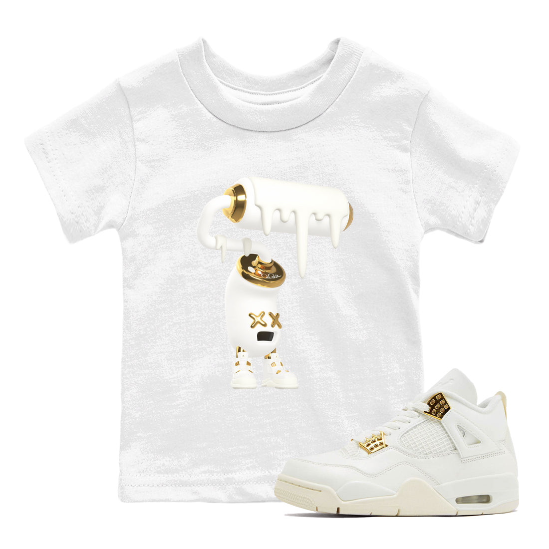 4s Sail 2024 shirt to match jordans 3D Paint Roller sneaker tees Air Jordan 4 Sail 2024 Drip Gear Zone baby toddler White 1 cotton Shirt