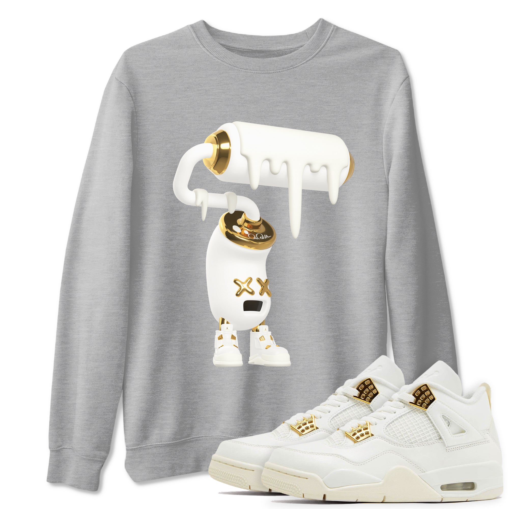 4s Sail 2024 shirt to match jordans 3D Paint Roller sneaker tees Air Jordan 4 Sail 2024 Drip Gear Zone unisex cotton Heather Grey 1 crew neck shirt
