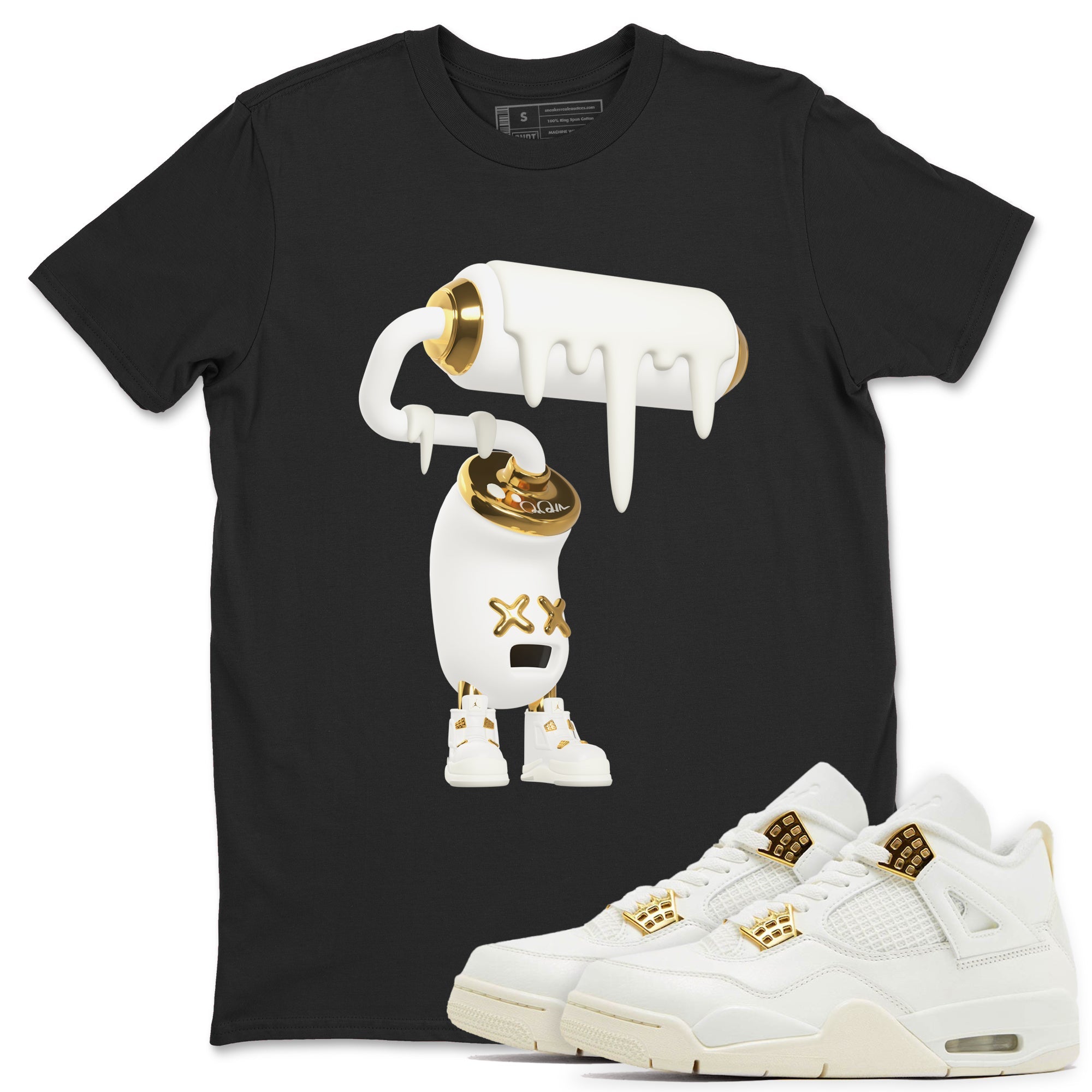 4s Sail 2024 shirt to match jordans 3D Paint Roller sneaker tees Air Jordan 4 Sail 2024 Drip Gear Zone unisex cotton Black 1 crew neck shirt