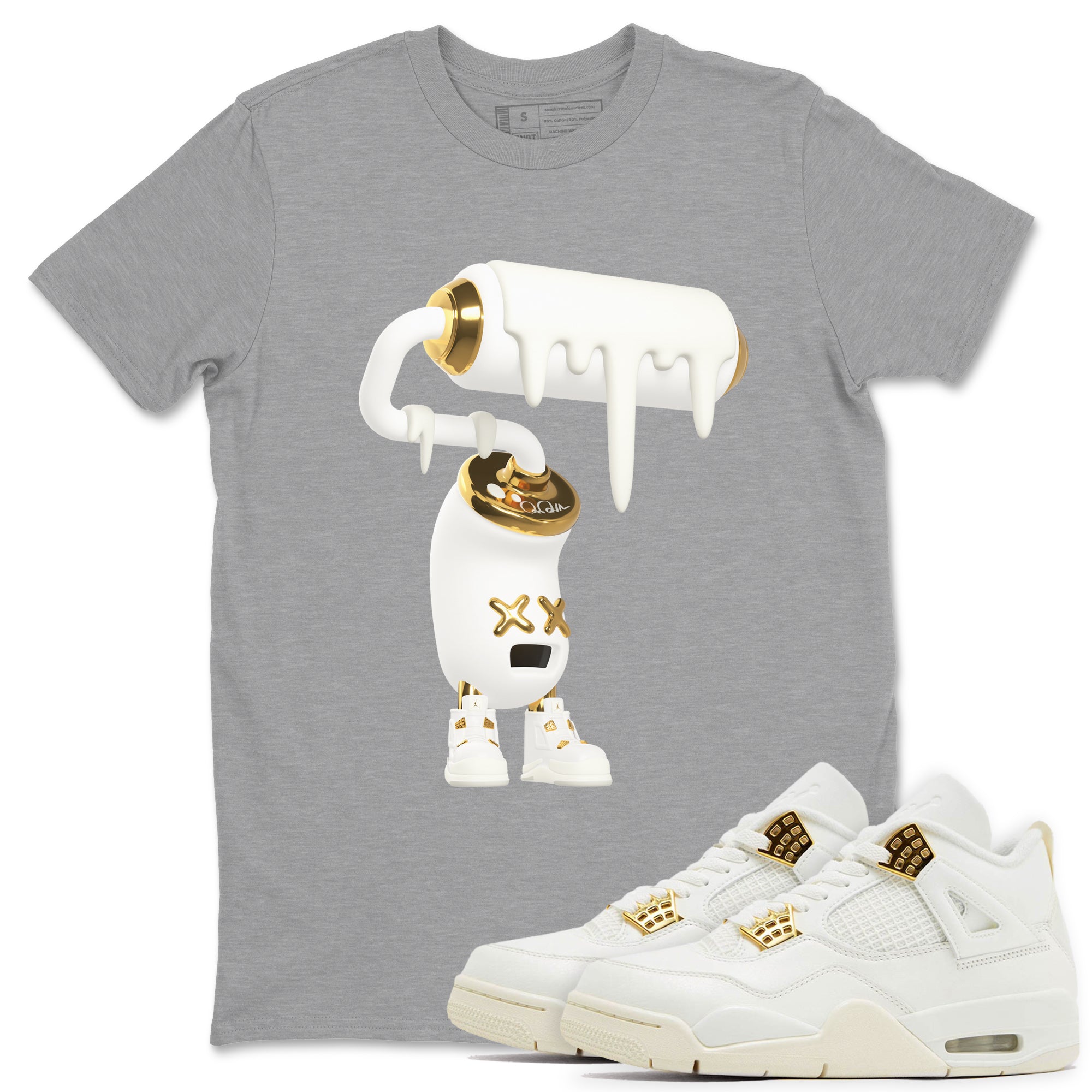 4s Sail 2024 shirt to match jordans 3D Paint Roller sneaker tees Air Jordan 4 Sail 2024 Drip Gear Zone unisex cotton Heather Grey 1 crew neck shirt