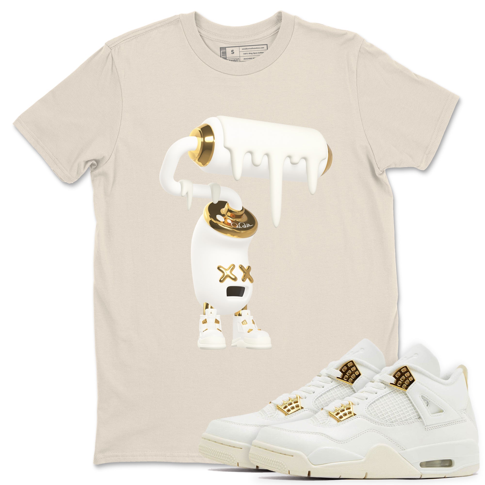4s Sail 2024 shirt to match jordans 3D Paint Roller sneaker tees Air Jordan 4 Sail 2024 Drip Gear Zone unisex cotton Natural 1 crew neck shirt