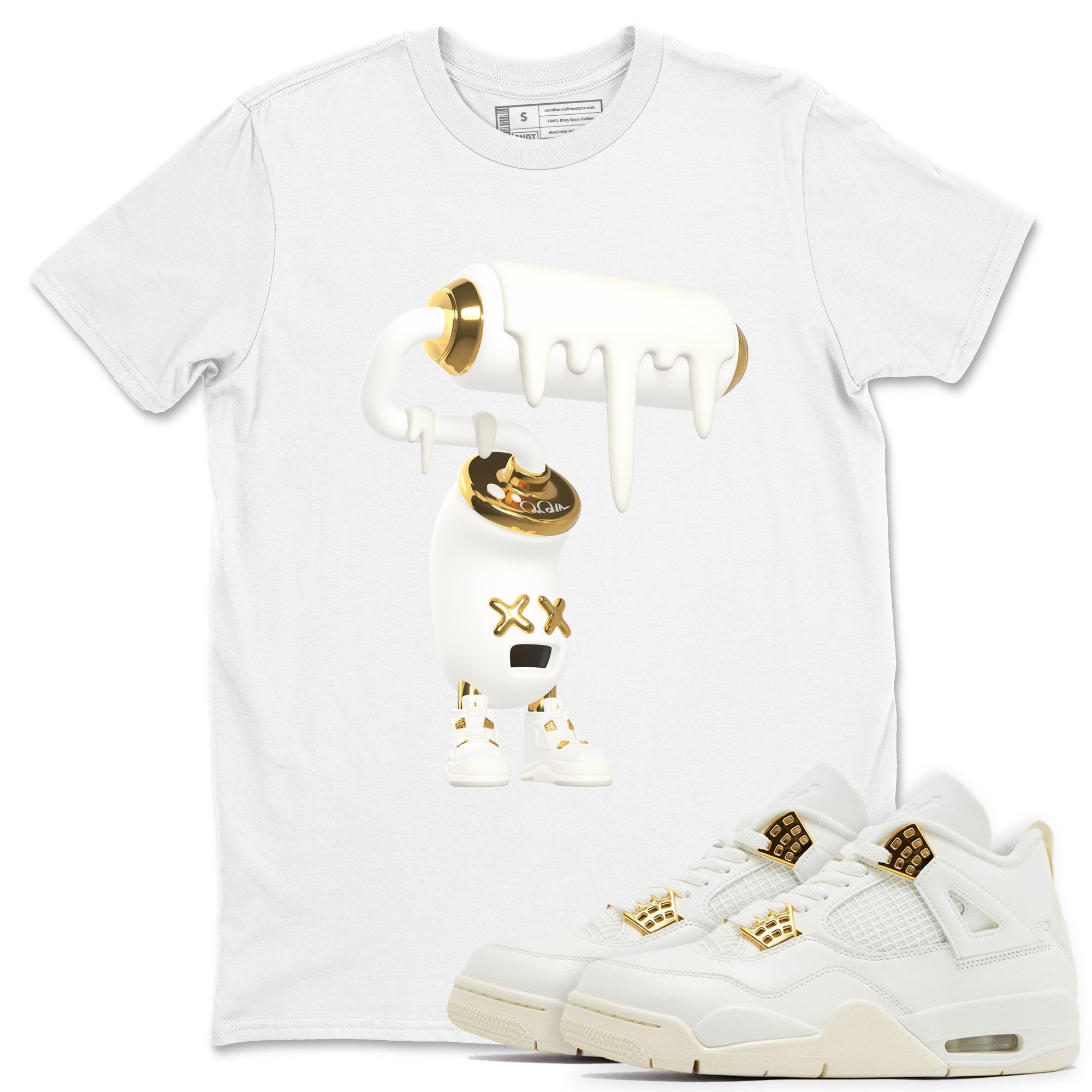 4s Sail 2024 shirt to match jordans 3D Paint Roller sneaker tees Air Jordan 4 Sail 2024 Drip Gear Zone unisex cotton White 1 crew neck shirt