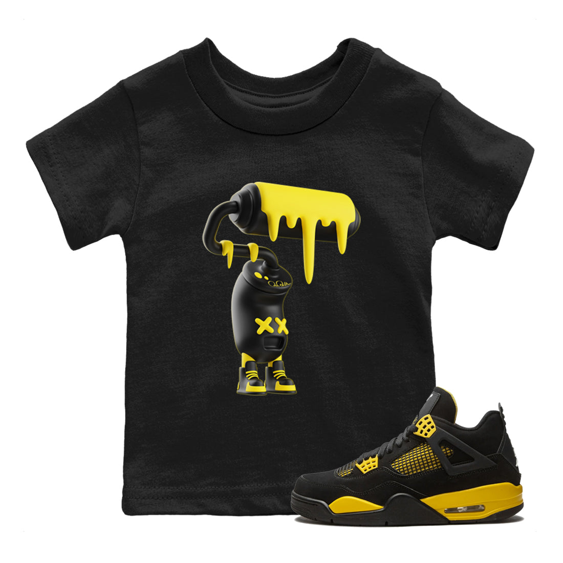 Air Jordan 4 Thunder Sneaker Match Tees 3D Paint Roller Streetwear Sneaker Shirt AJ4 Thunder Jumpman Sneaker Release Tees Kids Shirts Black 1