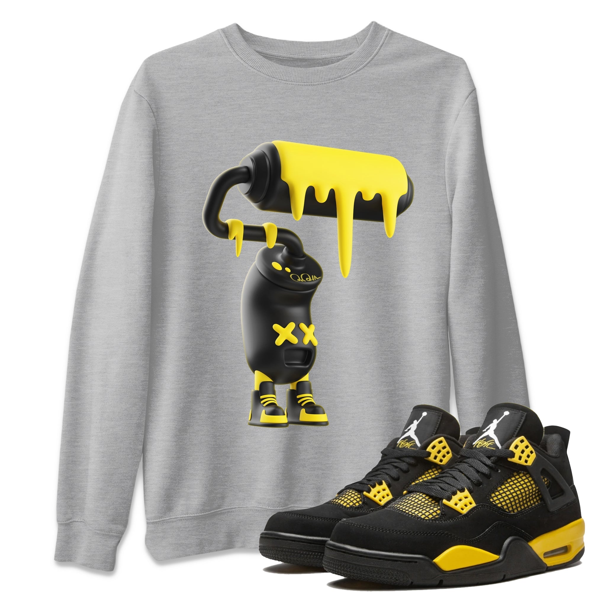 Air Jordan 4 Thunder Sneaker Match Tees 3D Paint Roller Streetwear Sneaker Shirt AJ4 Thunder Jumpman Sneaker Release Tees Unisex Shirts Heather Grey 1