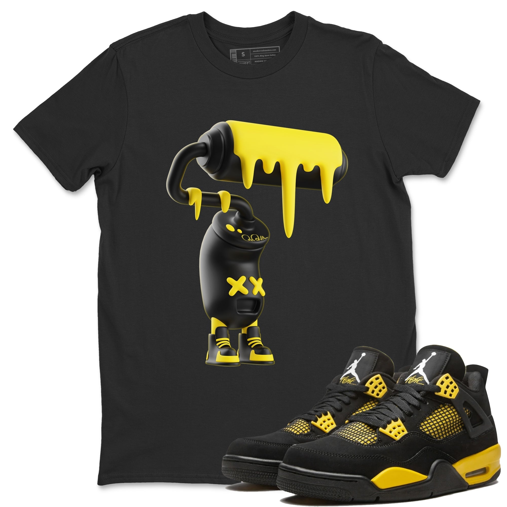 Air Jordan 4 Thunder Sneaker Match Tees 3D Paint Roller Streetwear Sneaker Shirt AJ4 Thunder Jumpman Sneaker Release Tees Unisex Shirts Black 1