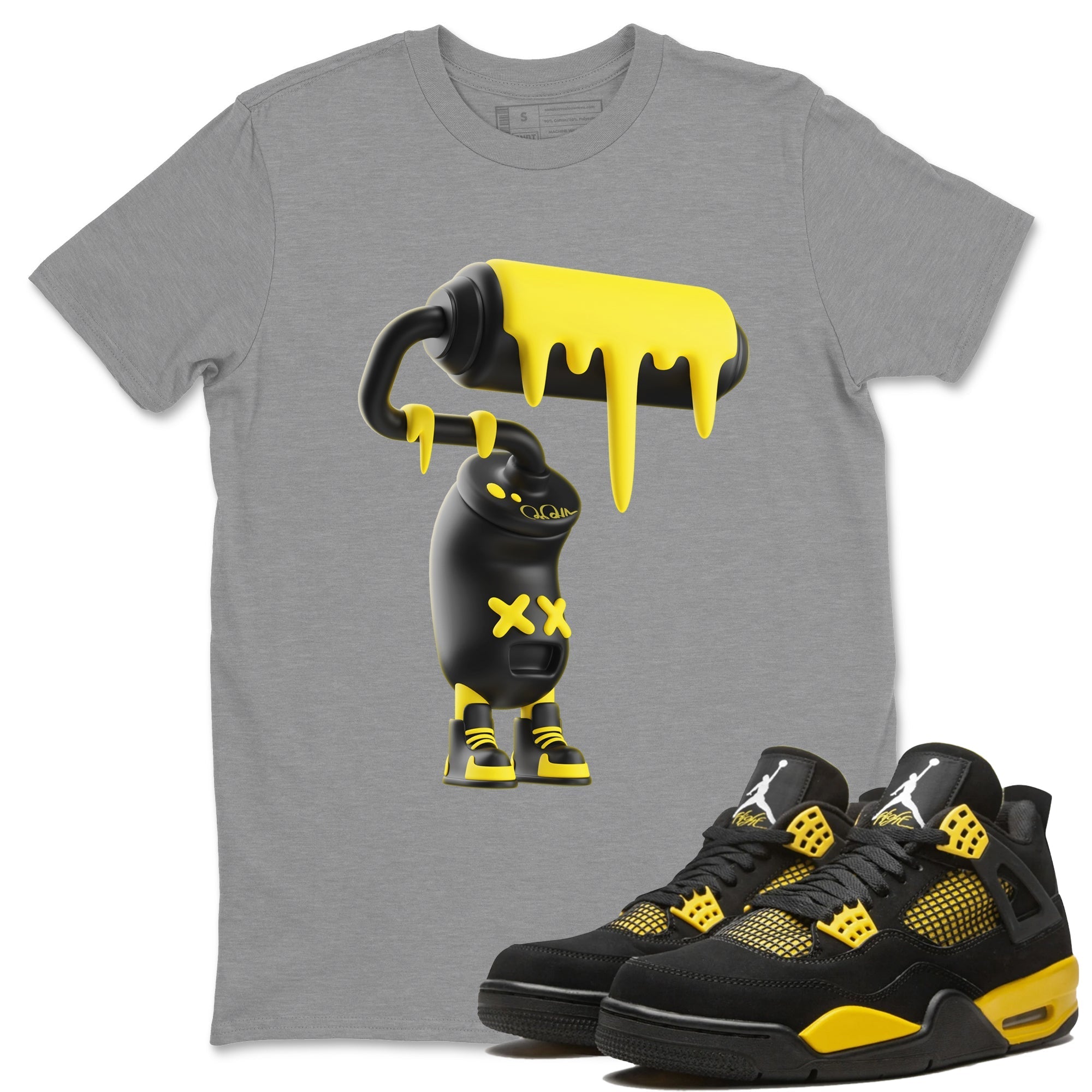 Air Jordan 4 Thunder Sneaker Match Tees 3D Paint Roller Streetwear Sneaker Shirt AJ4 Thunder Jumpman Sneaker Release Tees Unisex Shirts Heather Grey 1