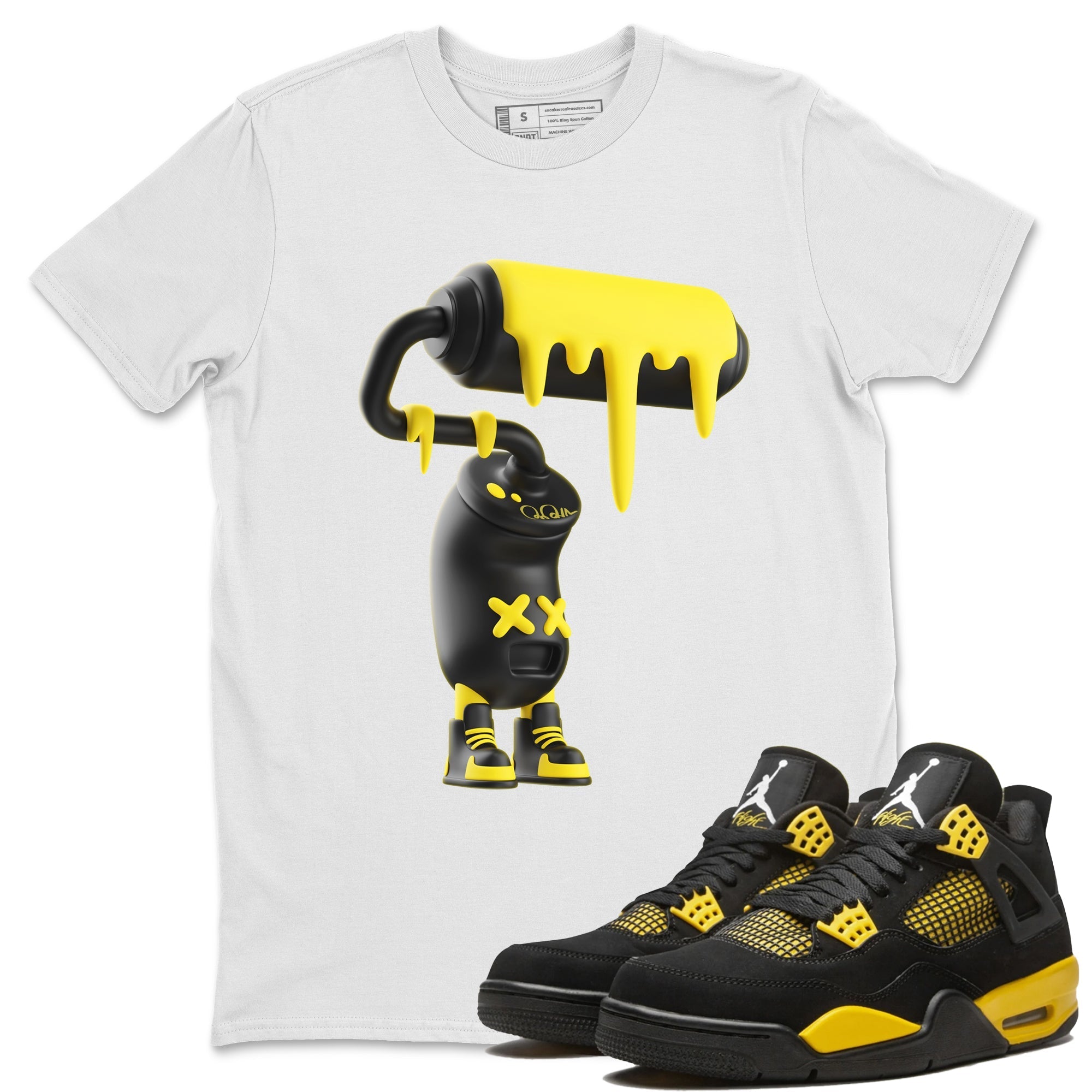 Air Jordan 4 Thunder Sneaker Match Tees 3D Paint Roller Streetwear Sneaker Shirt AJ4 Thunder Jumpman Sneaker Release Tees Unisex Shirts White 1