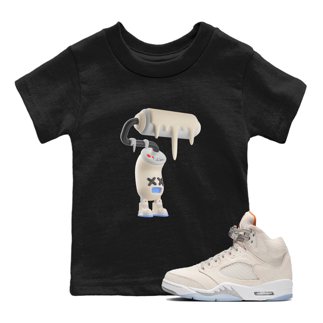 Air Jordan 5 Craft Sneaker Match Tees 3D Paint Roller Streetwear Sneaker Shirt AJ5 SE Craft Sneaker Release Tees Kids Shirts Black 1