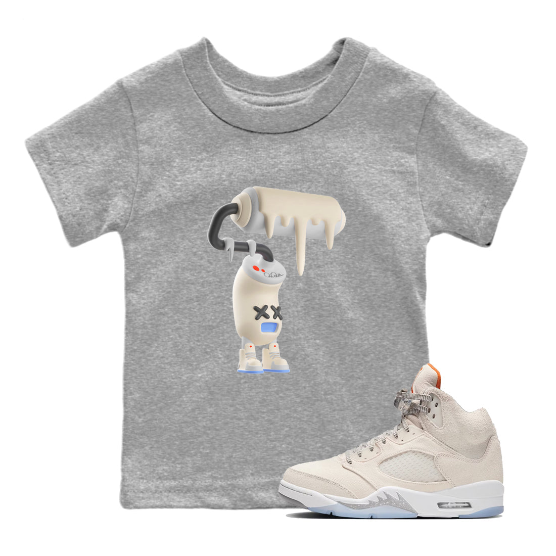 Air Jordan 5 Craft Sneaker Match Tees 3D Paint Roller Streetwear Sneaker Shirt AJ5 SE Craft Sneaker Release Tees Kids Shirts Heather Grey 1