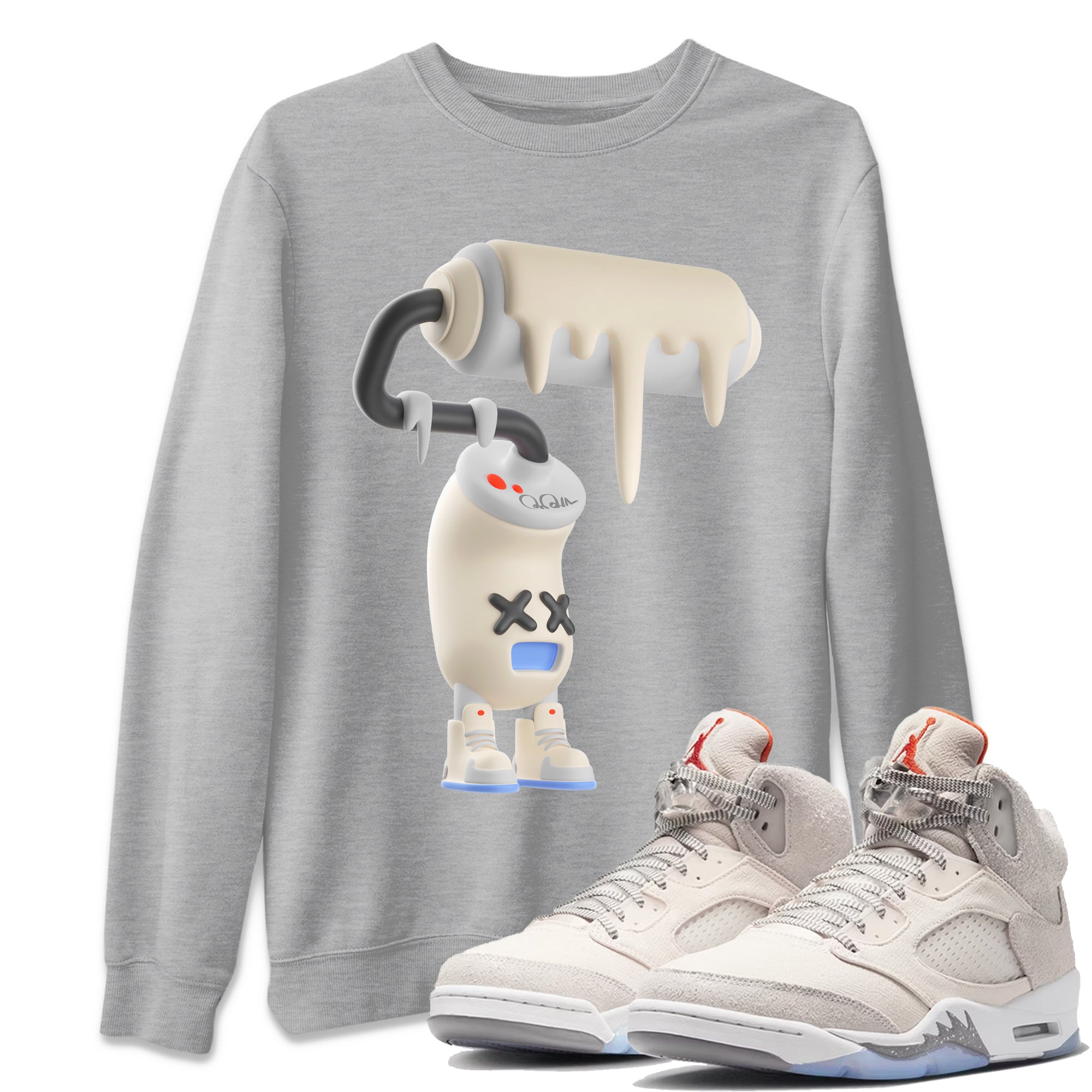Air Jordan 5 Craft Sneaker Match Tees 3D Paint Roller Streetwear Sneaker Shirt AJ5 SE Craft Sneaker Release Tees Unisex Shirts Heather Grey 1