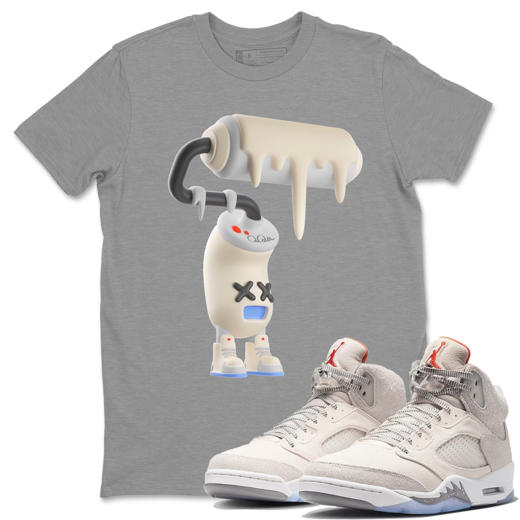 Air Jordan 5 Craft Sneaker Match Tees 3D Paint Roller Streetwear Sneaker Shirt AJ5 SE Craft Sneaker Release Tees Unisex Shirts Heather Grey 1
