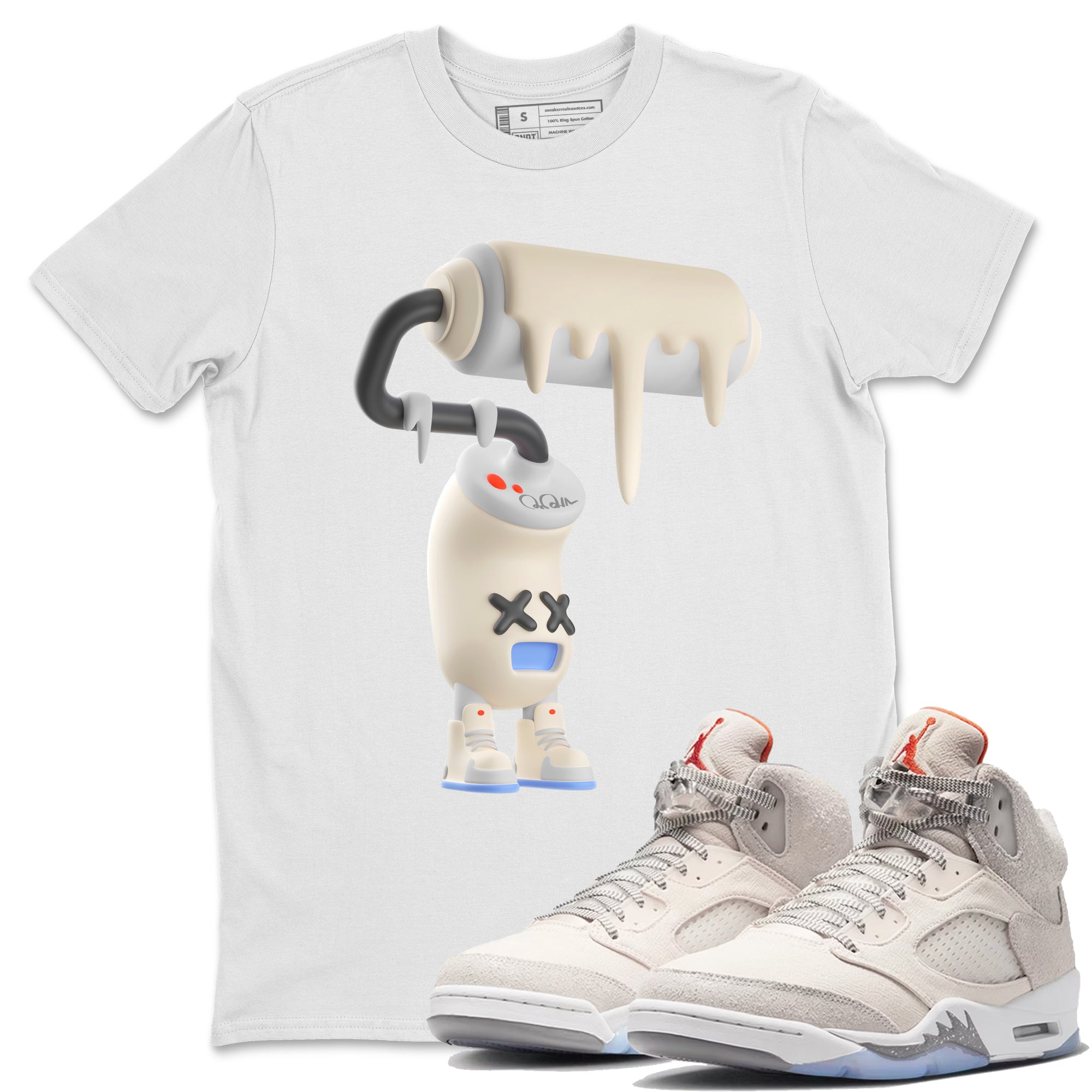 Air Jordan 5 Craft Sneaker Match Tees 3D Paint Roller Streetwear Sneaker Shirt AJ5 SE Craft Sneaker Release Tees Unisex Shirts White 1