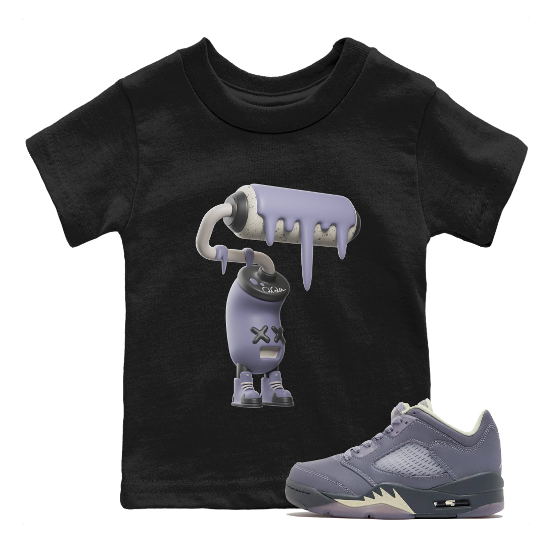 Air Jordan 5 Indigo Haze Sneaker Match Tees 3D Paint Roller Streetwear Sneaker Shirt AJ5 Indigo Haze Sneaker Release Tees Kids Shirts Black 1