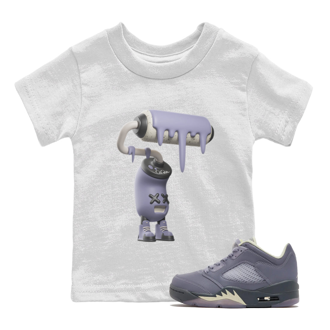 Air Jordan 5 Indigo Haze Sneaker Match Tees 3D Paint Roller Streetwear Sneaker Shirt AJ5 Indigo Haze Sneaker Release Tees Kids Shirts White 1