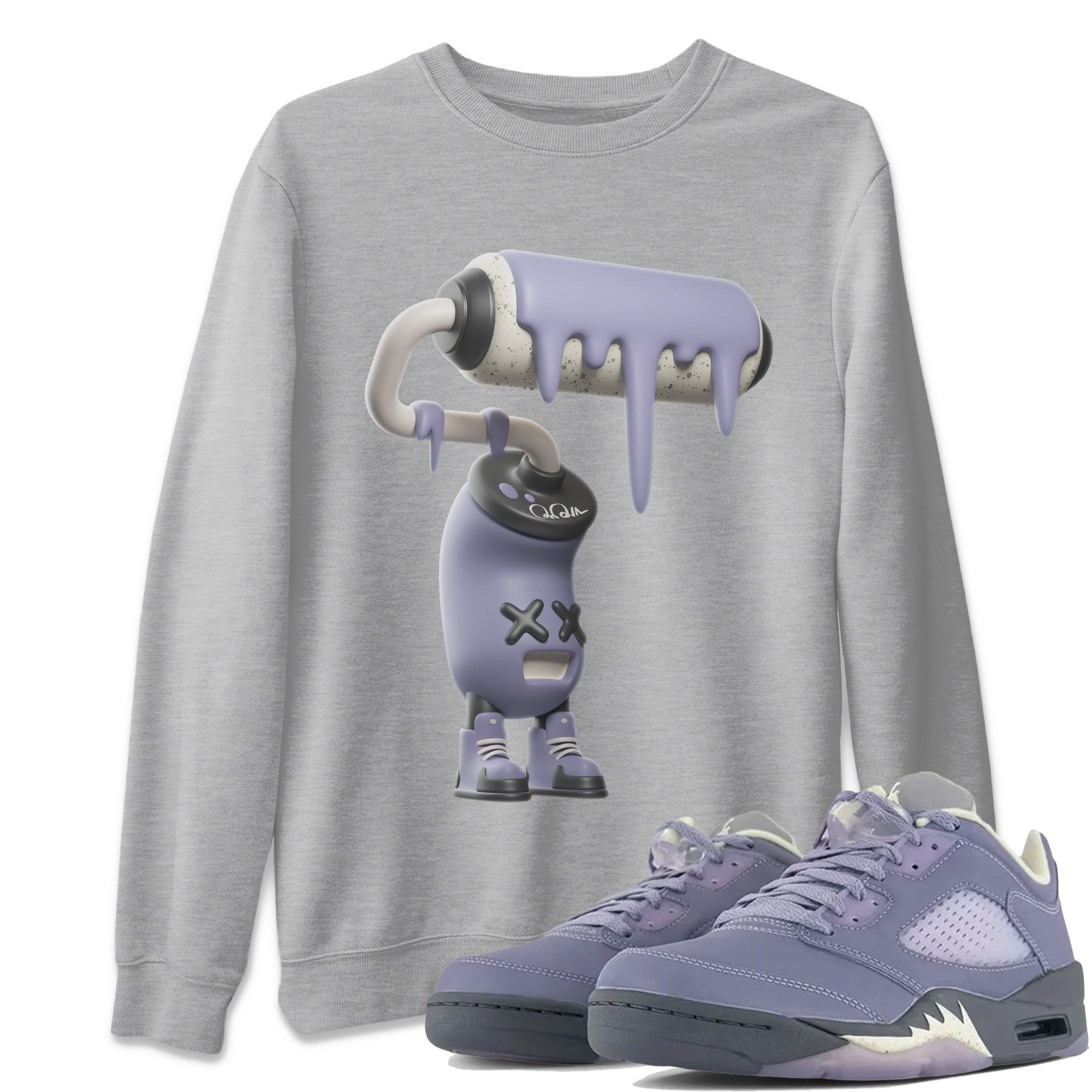 Air Jordan 5 Indigo Haze Sneaker Match Tees 3D Paint Roller Streetwear Sneaker Shirt AJ5 Indigo Haze Sneaker Release Tees Unisex Shirts Heather Grey 1