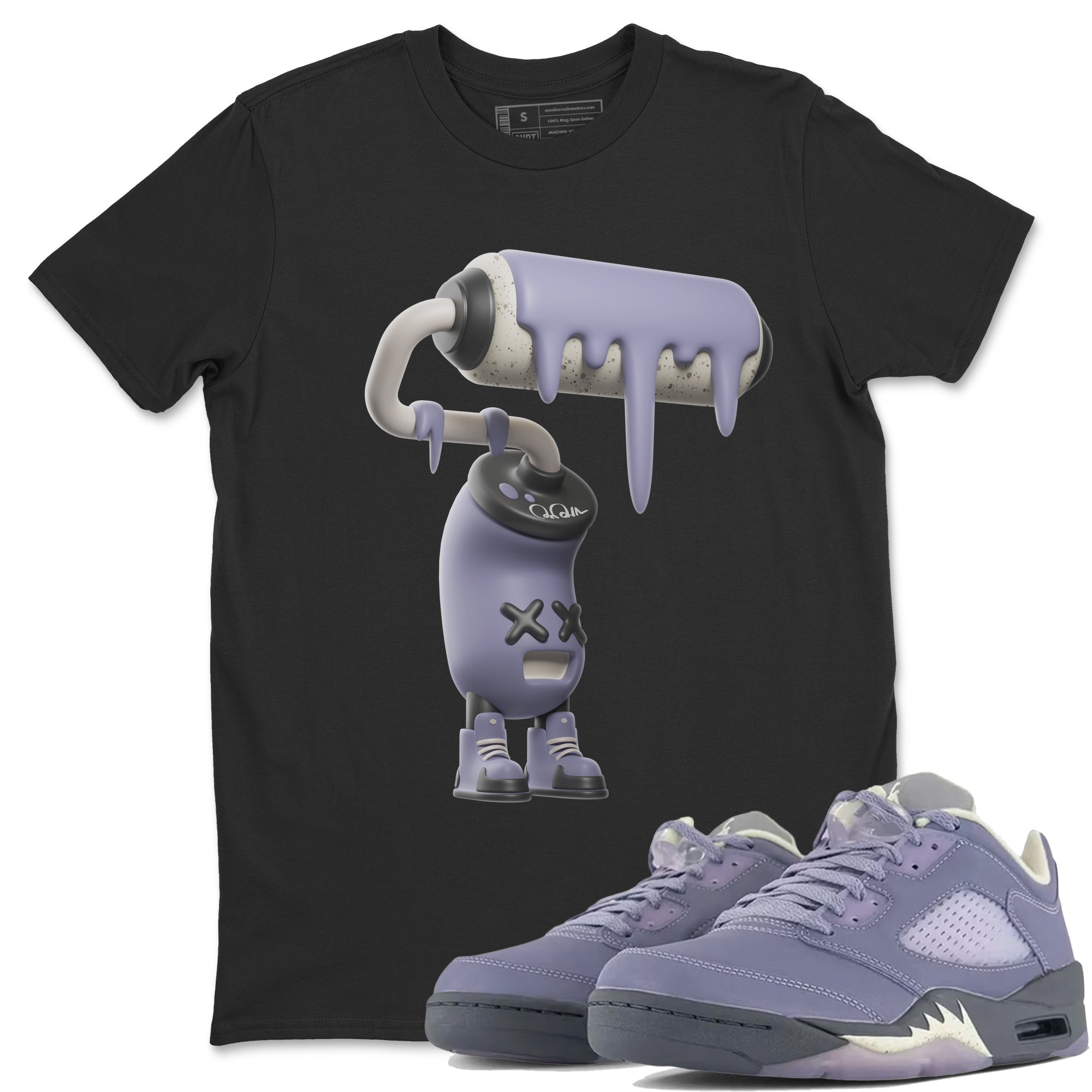 Air Jordan 5 Indigo Haze Sneaker Match Tees 3D Paint Roller Streetwear Sneaker Shirt AJ5 Indigo Haze Sneaker Release Tees Unisex Shirts Black 1