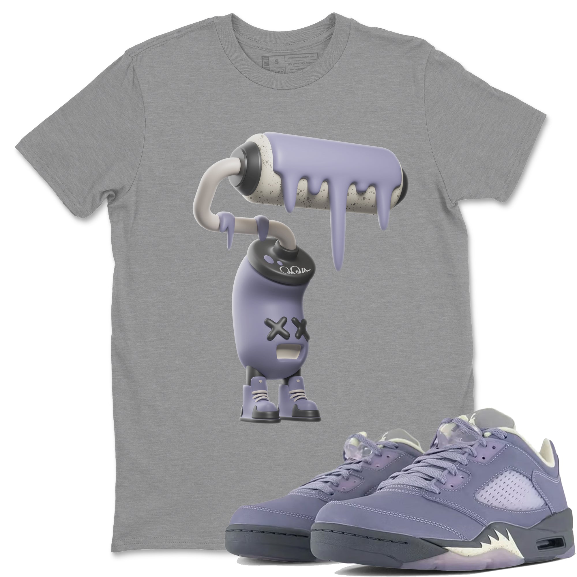 Air Jordan 5 Indigo Haze Sneaker Match Tees 3D Paint Roller Streetwear Sneaker Shirt AJ5 Indigo Haze Sneaker Release Tees Unisex Shirts Heather Grey 1