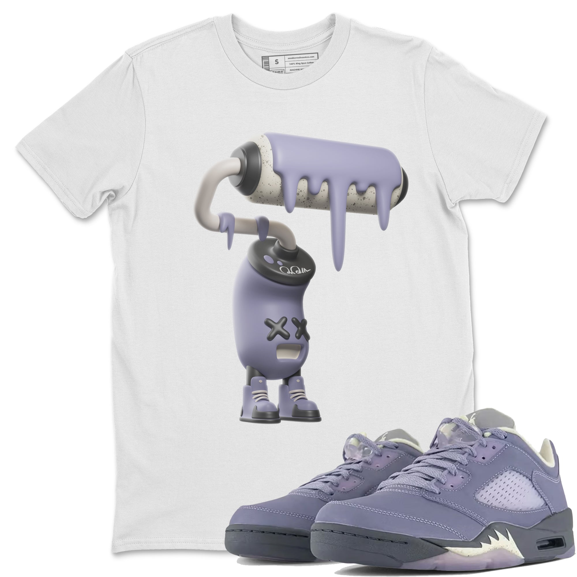 Air Jordan 5 Indigo Haze Sneaker Match Tees 3D Paint Roller Streetwear Sneaker Shirt AJ5 Indigo Haze Sneaker Release Tees Unisex Shirts White 1