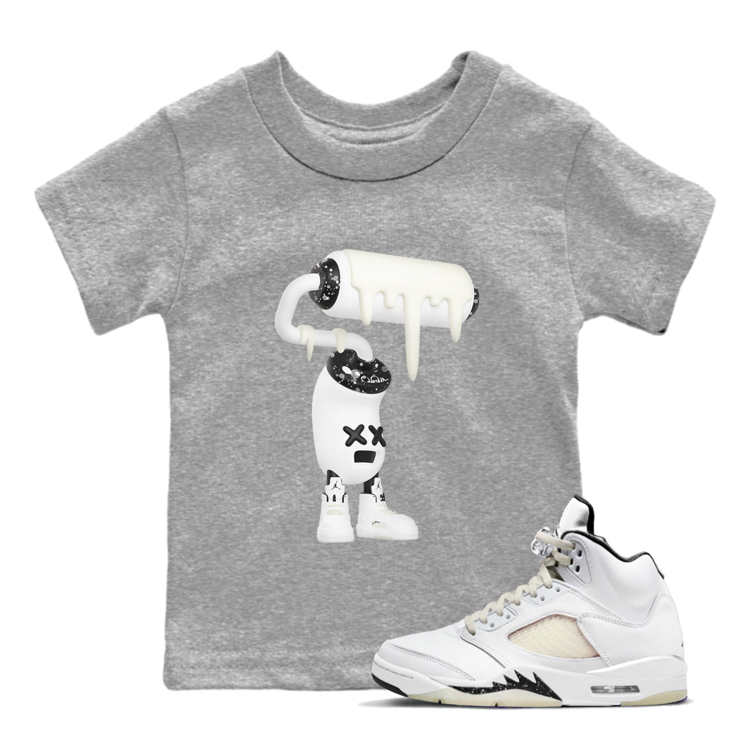 5s Sail shirt to match jordans 3D Paint Roller sneaker tees Air Jordan 5 Sail Drip Gear Zone baby toddler Heather Grey 1 cotton Shirt