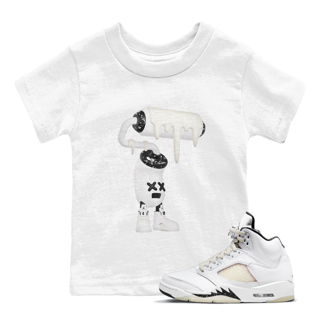 5s Sail shirt to match jordans 3D Paint Roller sneaker tees Air Jordan 5 Sail Drip Gear Zone baby toddler White 1 cotton Shirt