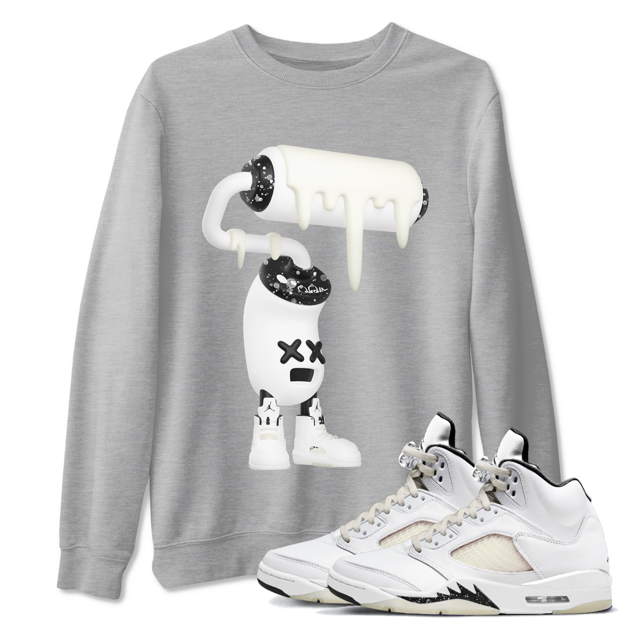 5s Sail shirt to match jordans 3D Paint Roller sneaker tees Air Jordan 5 Sail Drip Gear Zone unisex cotton Heather Grey 1 crew neck shirt