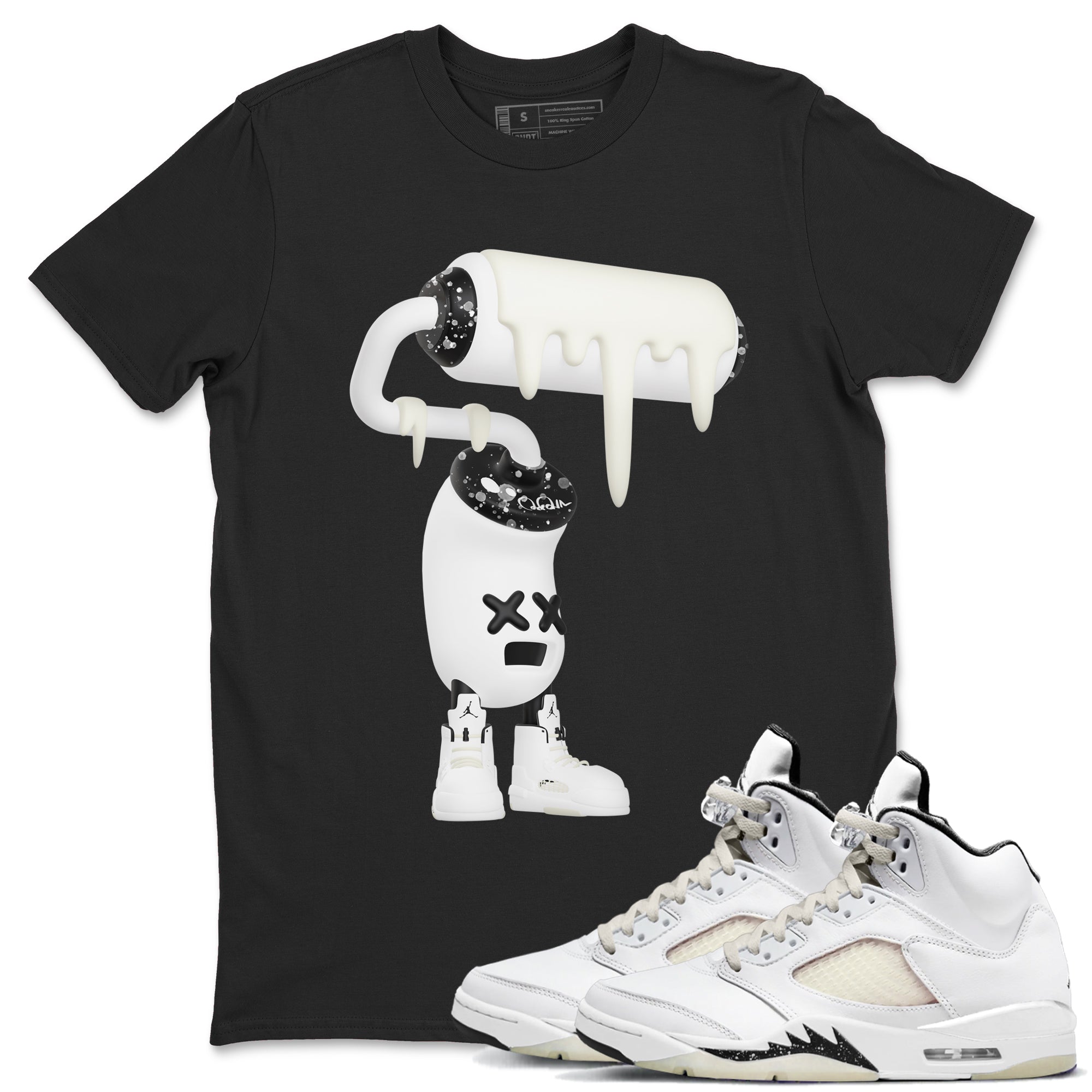 5s Sail shirt to match jordans 3D Paint Roller sneaker tees Air Jordan 5 Sail Drip Gear Zone unisex cotton Black 1 crew neck shirt