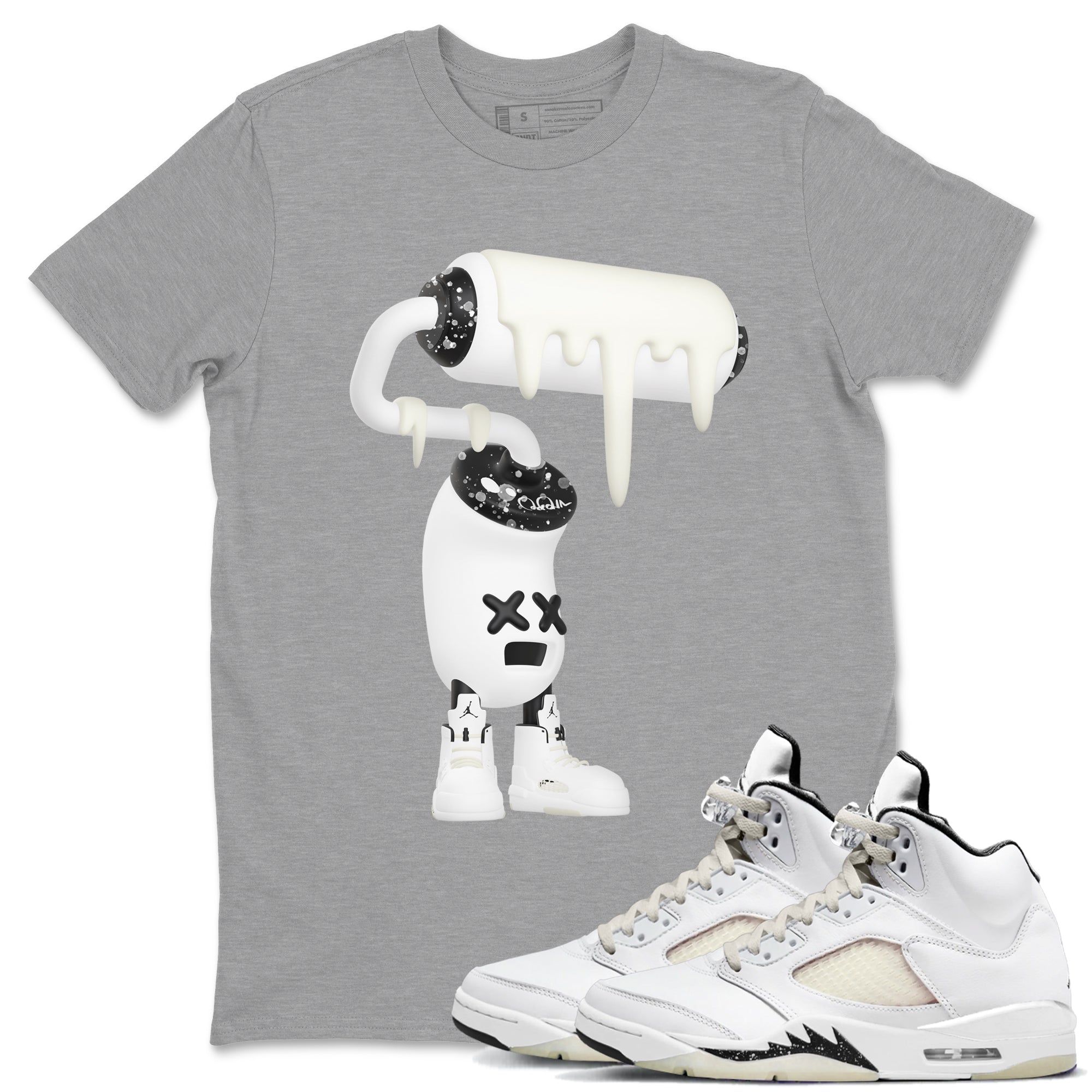 5s Sail shirt to match jordans 3D Paint Roller sneaker tees Air Jordan 5 Sail Drip Gear Zone unisex cotton Heather Grey 1 crew neck shirt