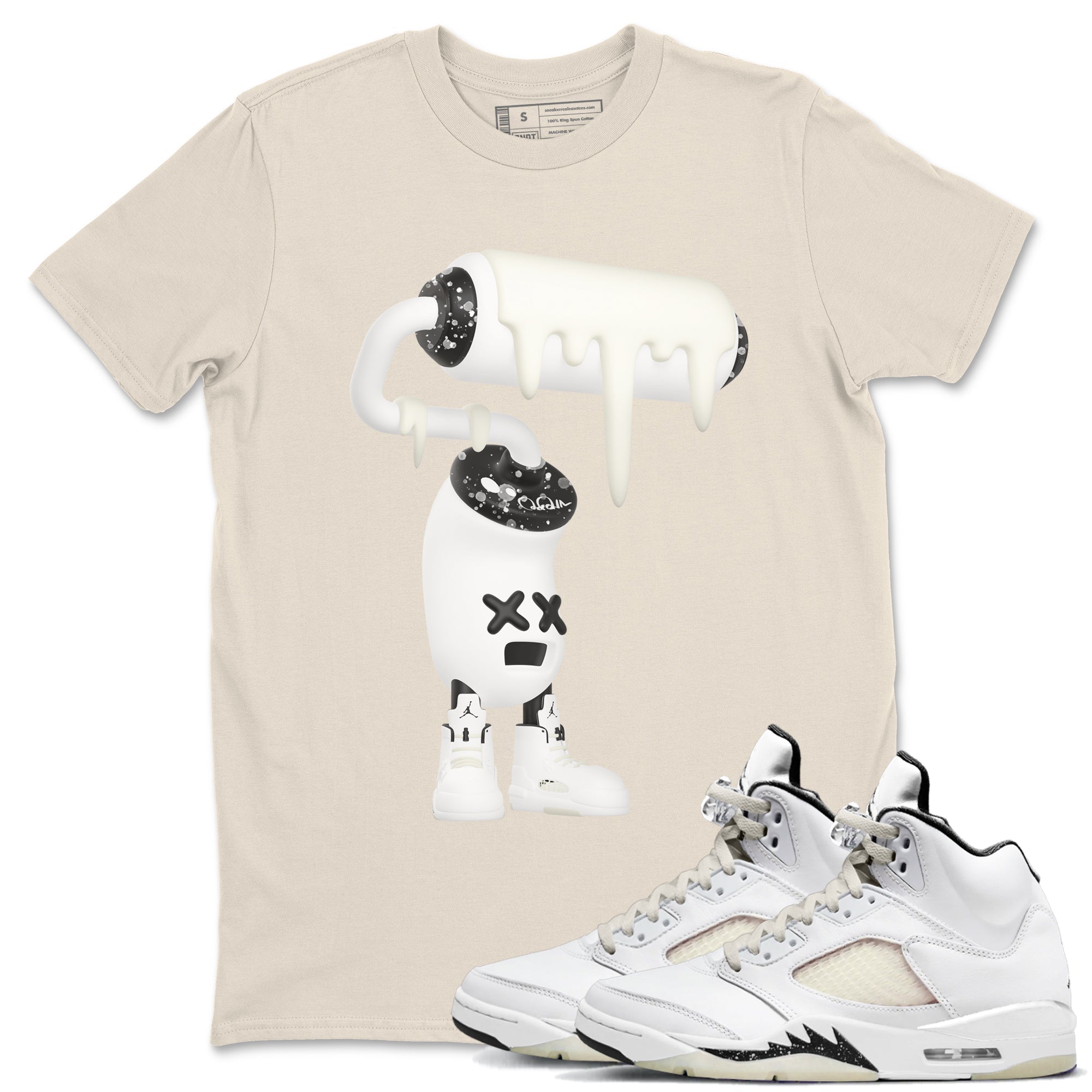 5s Sail shirt to match jordans 3D Paint Roller sneaker tees Air Jordan 5 Sail Drip Gear Zone unisex cotton Natural 1 crew neck shirt