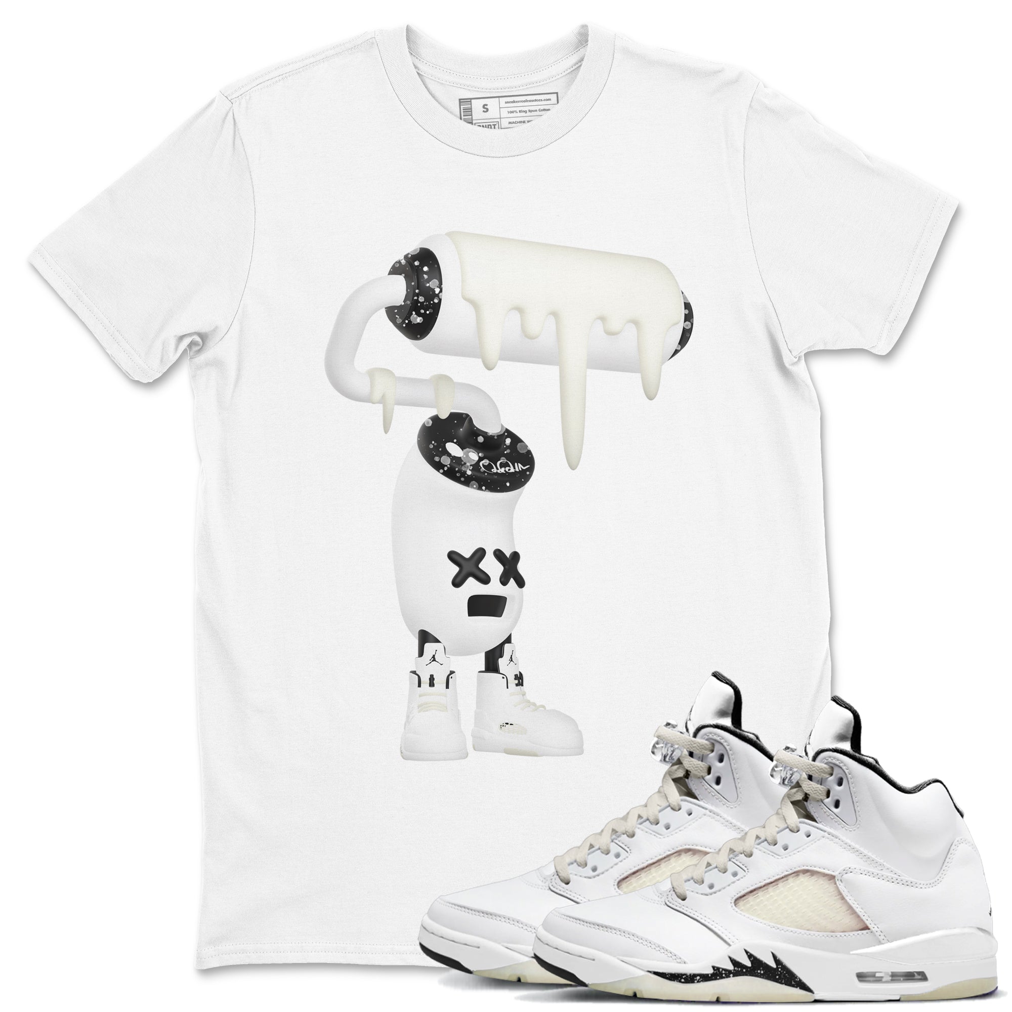 5s Sail shirt to match jordans 3D Paint Roller sneaker tees Air Jordan 5 Sail Drip Gear Zone unisex cotton White 1 crew neck shirt