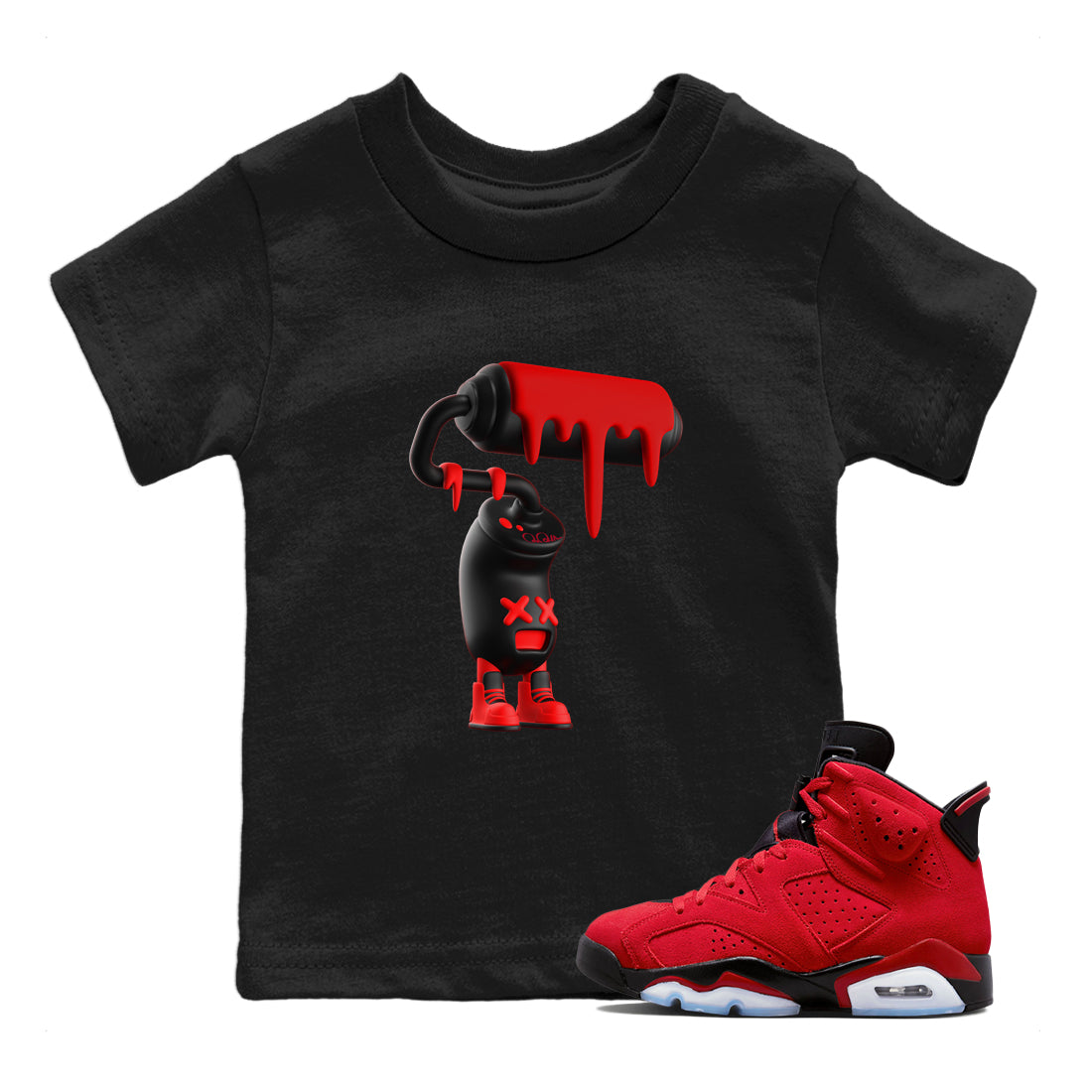 Air Jordan 6 Toro Bravo Sneaker Match Tees 3D Paint Roller Streetwear Sneaker Shirt 3D Graphic Design Shirts AJ6 Toro Bravo Sneaker Release Tees Kids Shirts Black 1