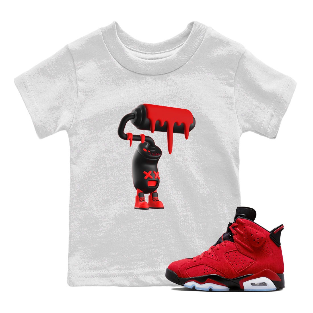 Air Jordan 6 Toro Bravo Sneaker Match Tees 3D Paint Roller Streetwear Sneaker Shirt 3D Graphic Design Shirts AJ6 Toro Bravo Sneaker Release Tees Kids Shirts White 1