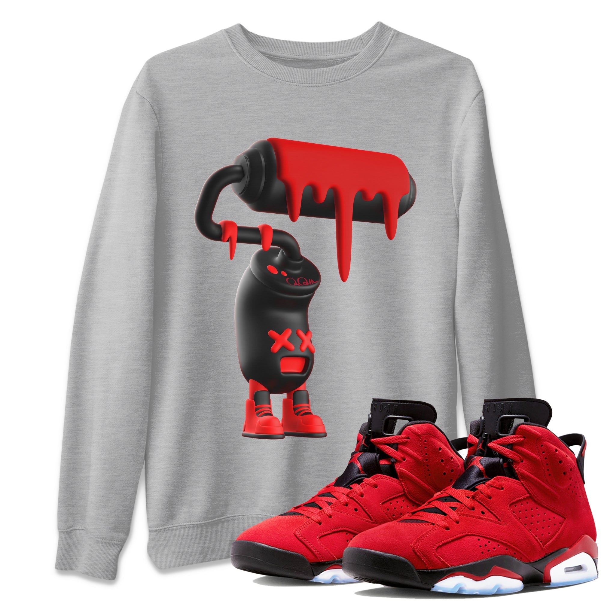 Air Jordan 6 Toro Bravo Sneaker Match Tees 3D Paint Roller Streetwear Sneaker Shirt 3D Graphic Design Shirts AJ6 Toro Bravo Sneaker Release Tees Unisex Shirts Heather Grey 1