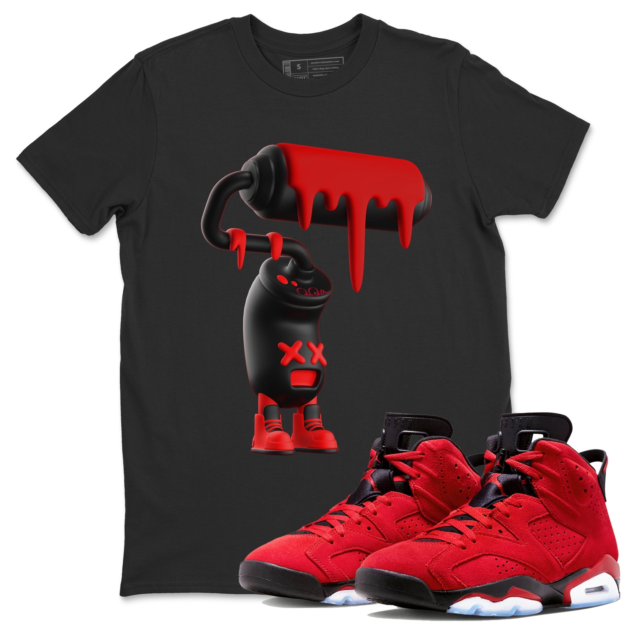 Air Jordan 6 Toro Bravo Sneaker Match Tees 3D Paint Roller Streetwear Sneaker Shirt 3D Graphic Design Shirts AJ6 Toro Bravo Sneaker Release Tees Unisex Shirts Black 1