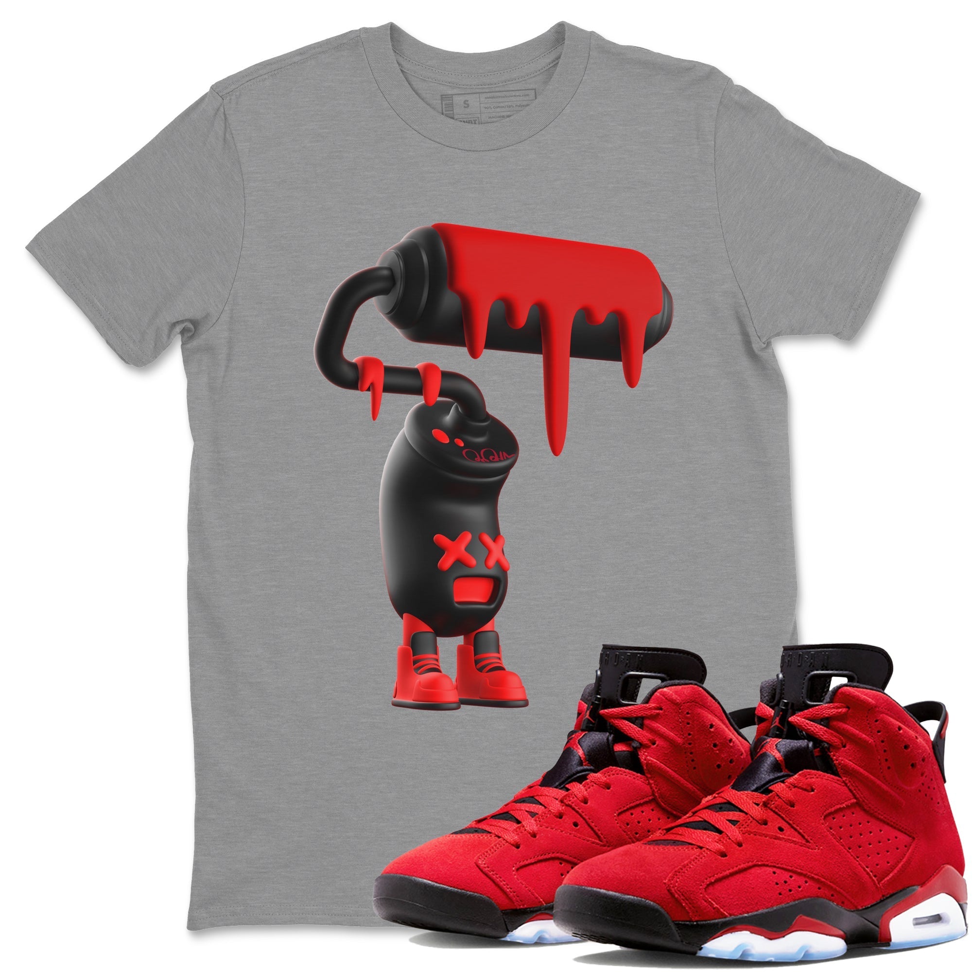 Air Jordan 6 Toro Bravo Sneaker Match Tees 3D Paint Roller Streetwear Sneaker Shirt 3D Graphic Design Shirts AJ6 Toro Bravo Sneaker Release Tees Unisex Shirts Heather Grey 1